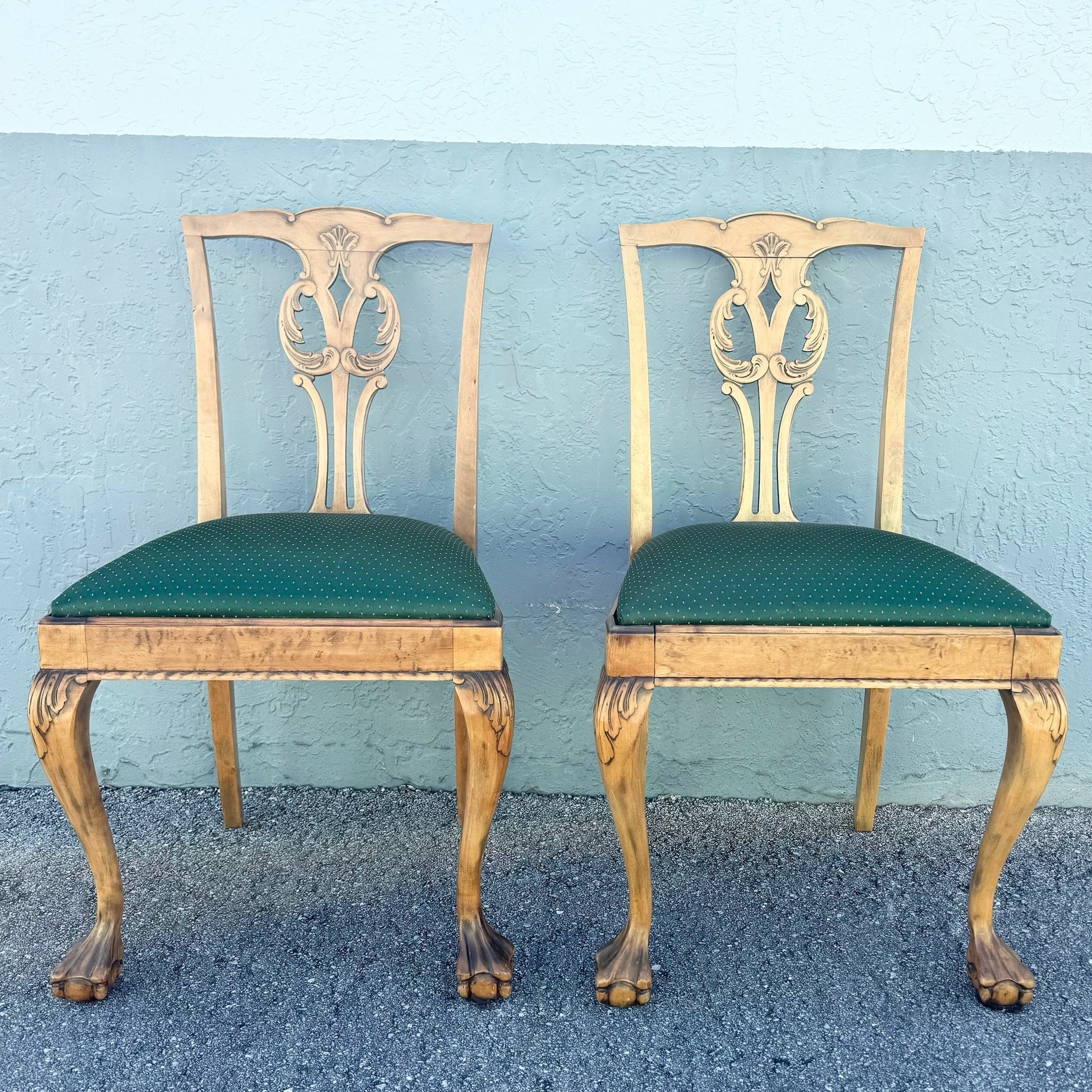 Vintage Chippendale Style Ball in Claw Dining Chairs - Set of 4 Dolphin & Flamingo