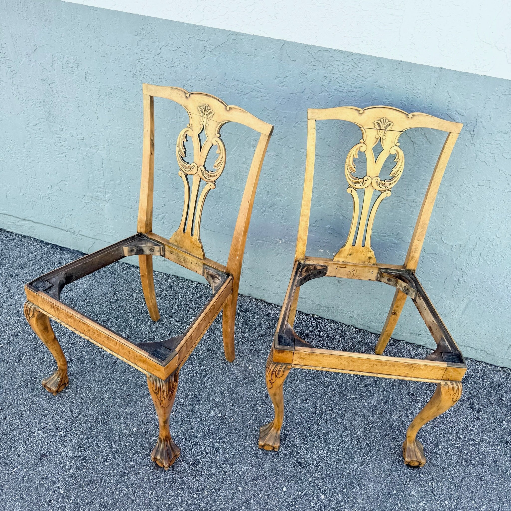 Vintage Chippendale Style Ball in Claw Dining Chairs - Set of 4 Dolphin & Flamingo