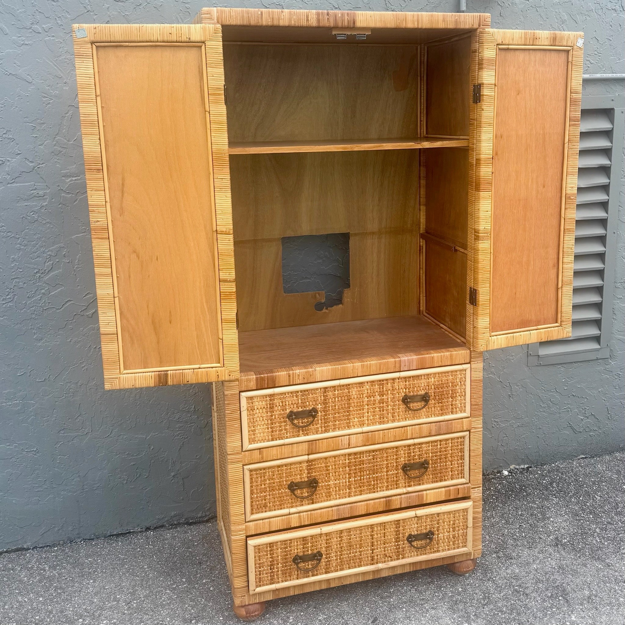 Boho Chic Wicker Wrapped Rattan Armoire Dolphin & Flamingo