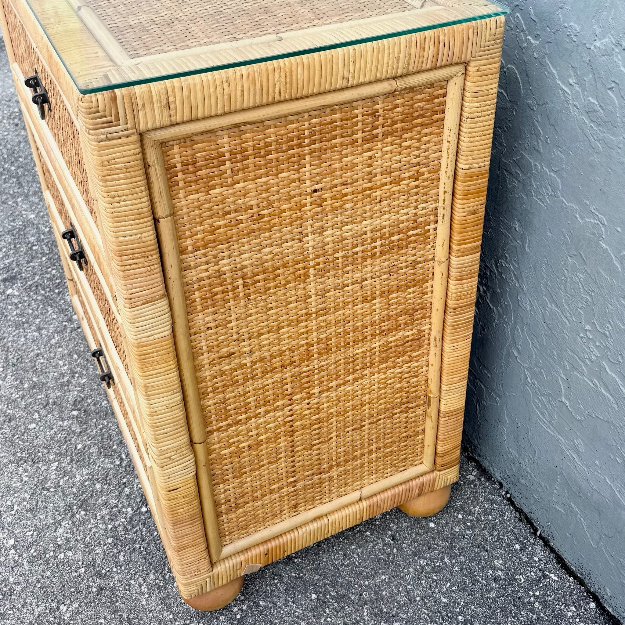 Boho Chic Wicker Wrapped Rattan Chest of Drawers With Mirror Dolphin & Flamingo