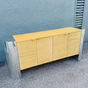 Postmodern Chrome and Ribbed Wood Credenza Dolphin & Flamingo
