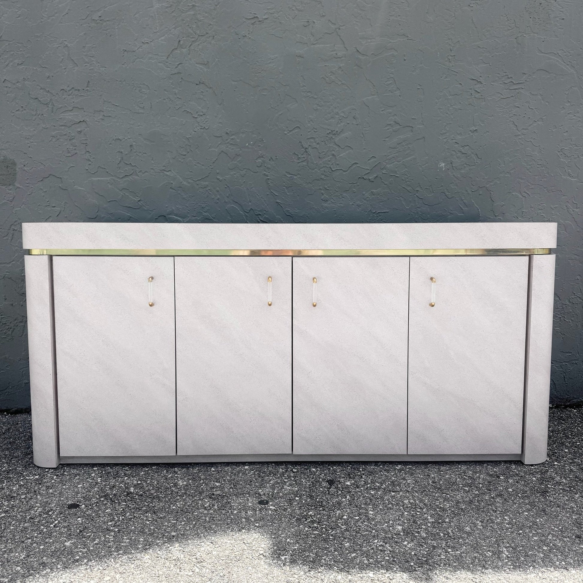 Postmodern Lavender Textured Laminate Credenza With Gold Accent Dolphin & Flamingo