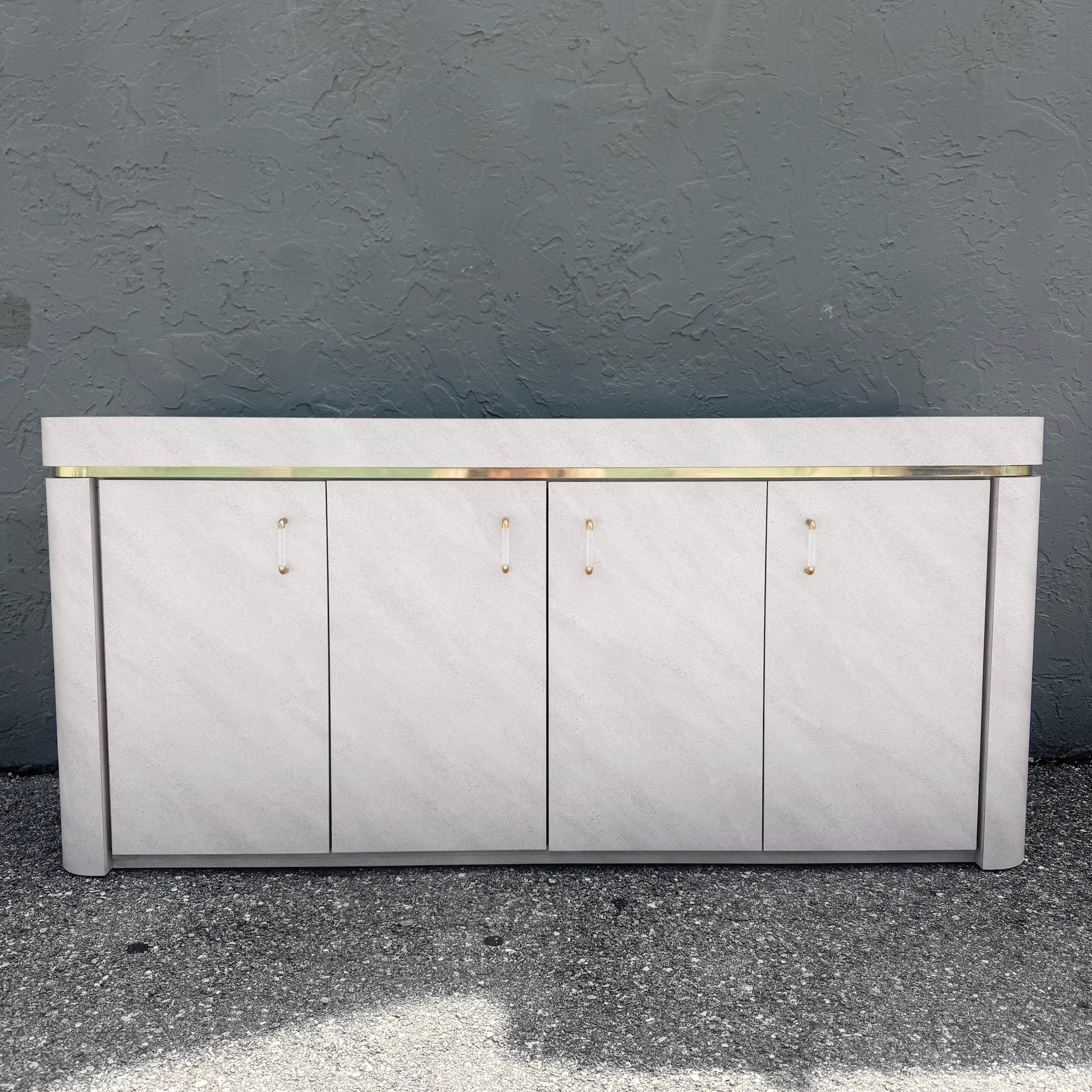 Postmodern Lavender Textured Laminate Credenza With Gold Accent Dolphin & Flamingo