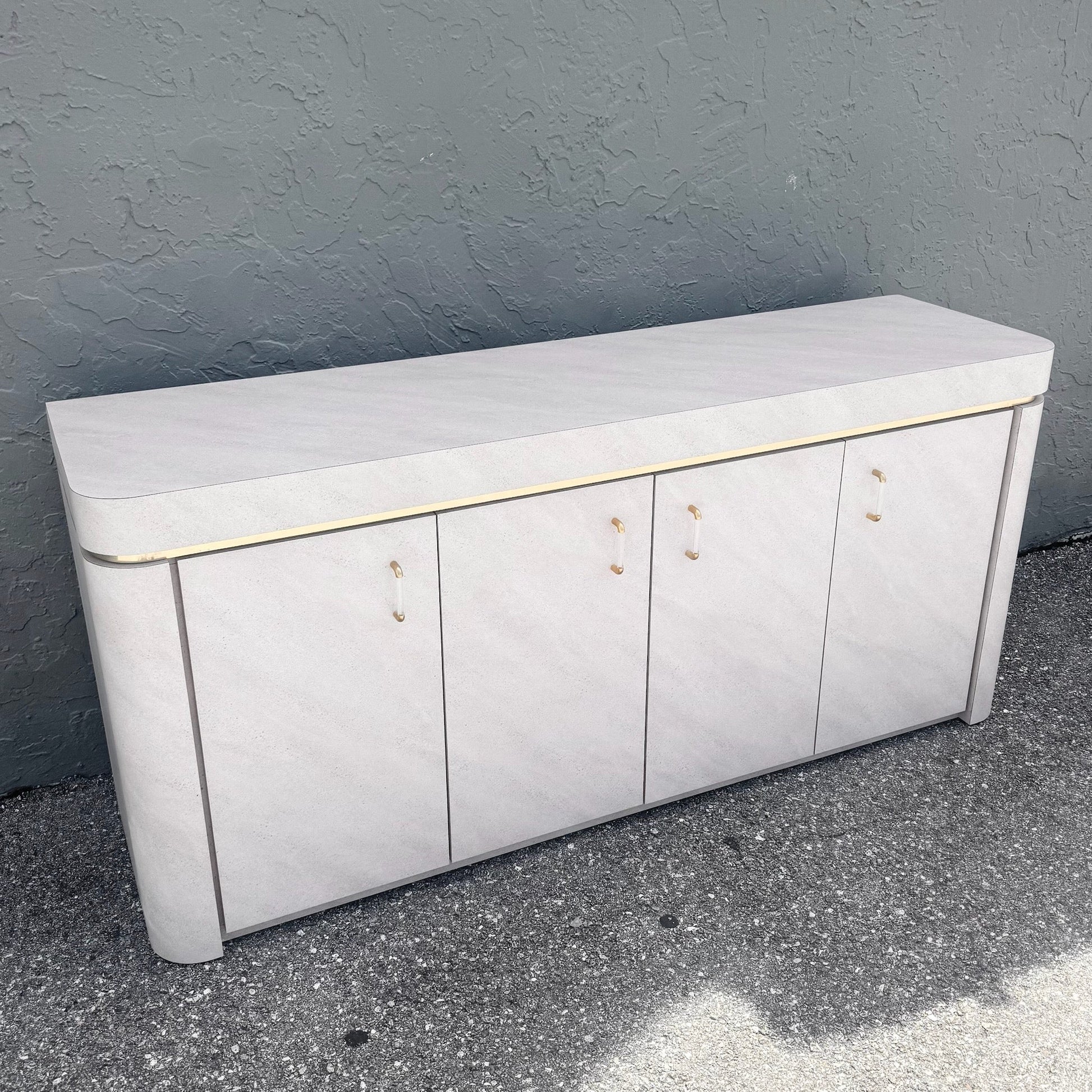Postmodern Lavender Textured Laminate Credenza With Gold Accent Dolphin & Flamingo