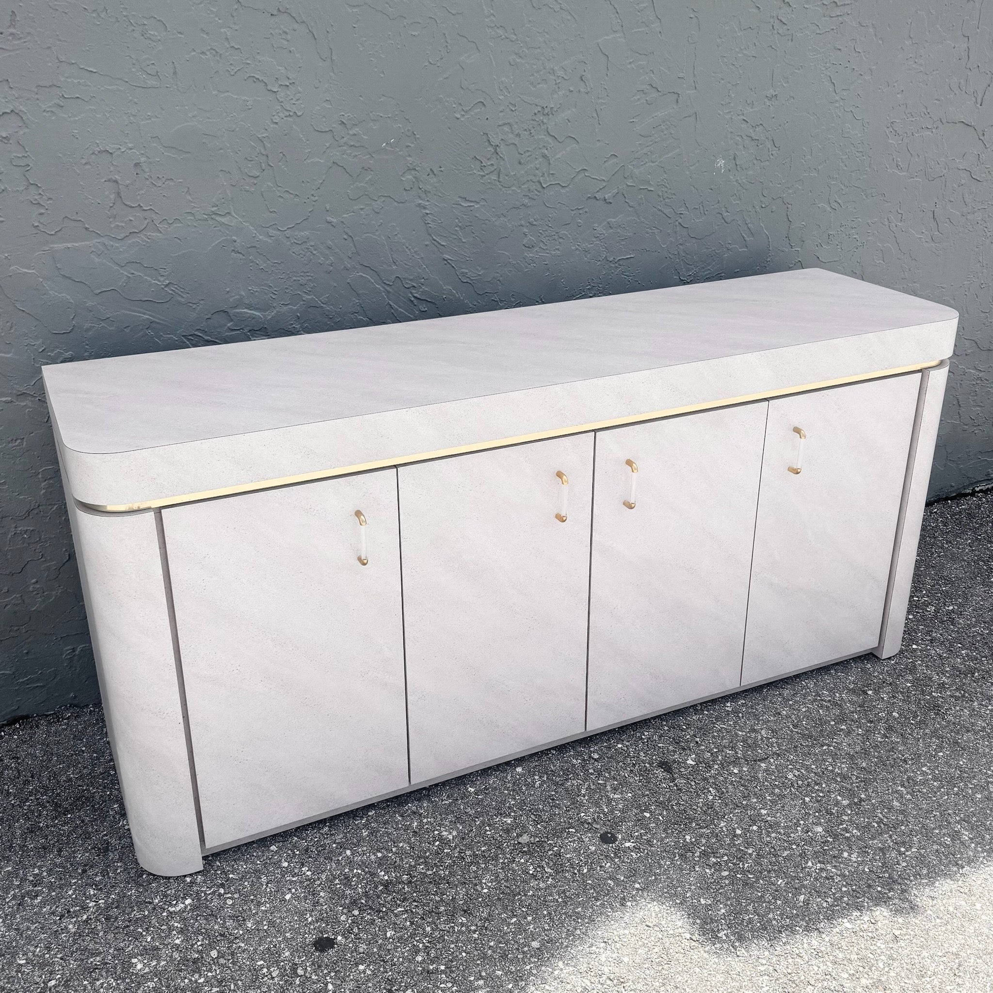 Postmodern Lavender Textured Laminate Credenza With Gold Accent Dolphin & Flamingo