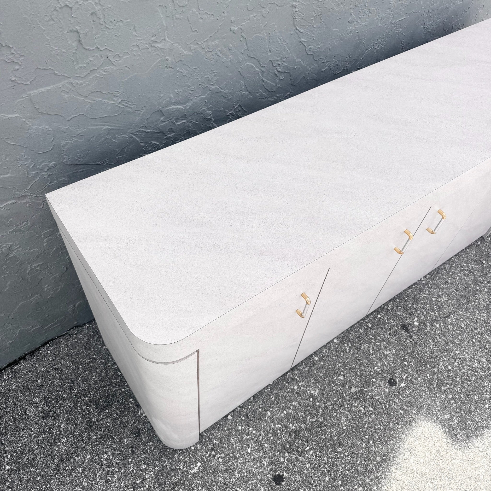 Postmodern Lavender Textured Laminate Credenza With Gold Accent Dolphin & Flamingo