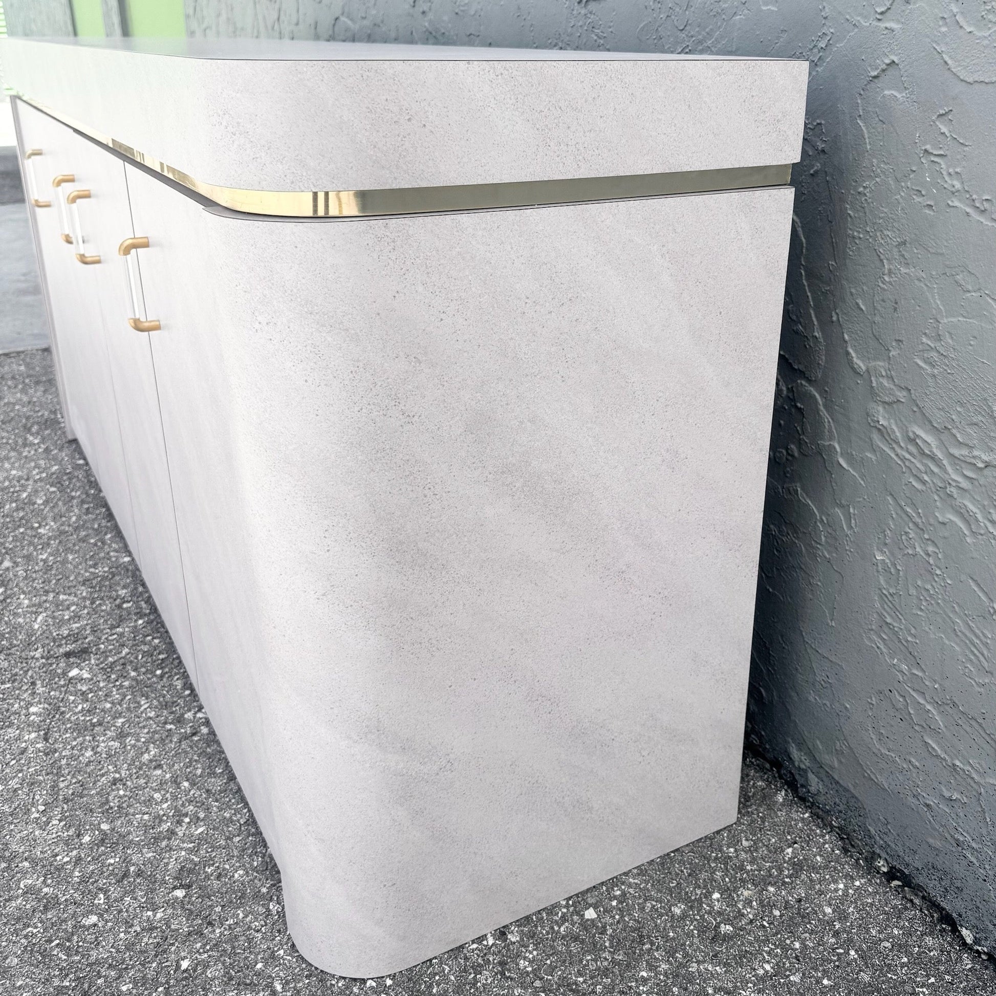 Postmodern Lavender Textured Laminate Credenza With Gold Accent Dolphin & Flamingo