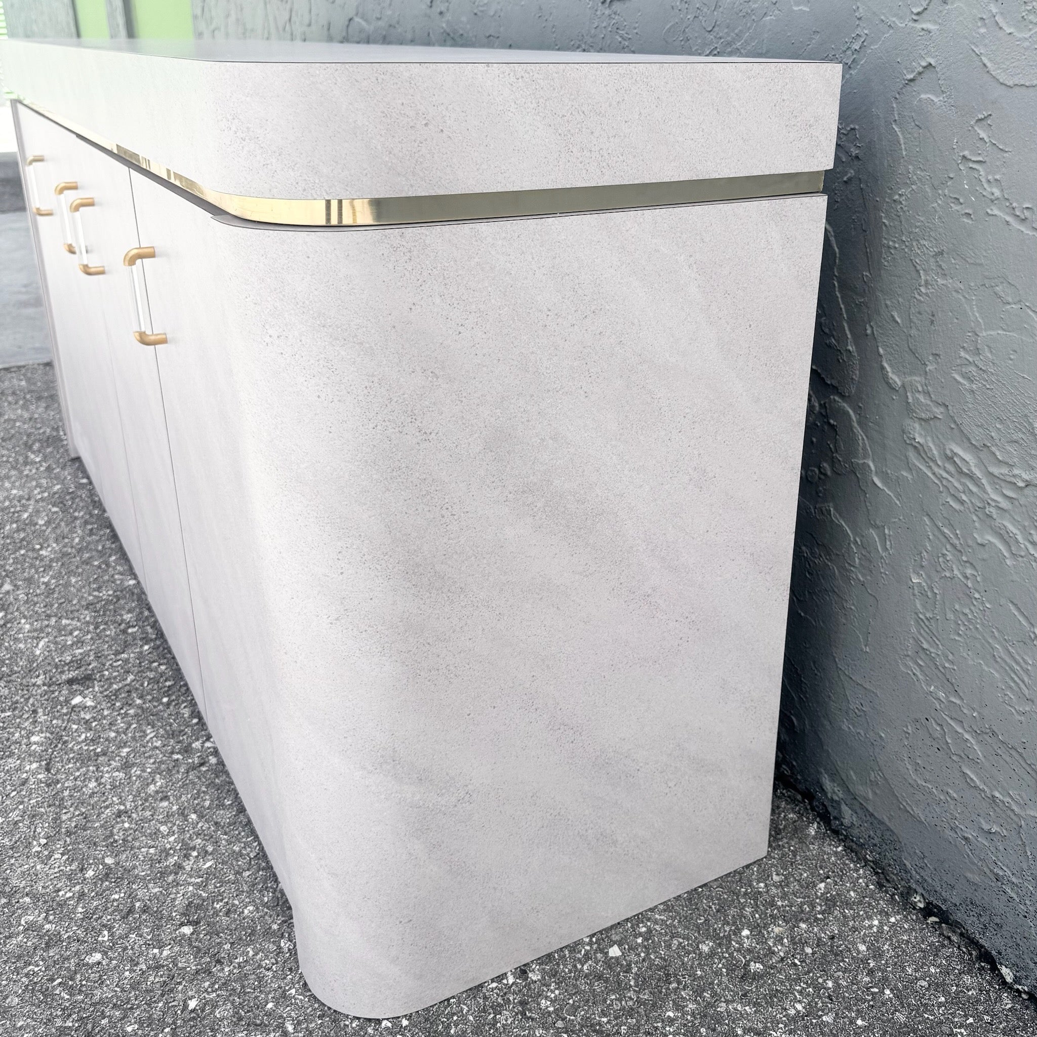Postmodern Lavender Textured Laminate Credenza With Gold Accent Dolphin & Flamingo