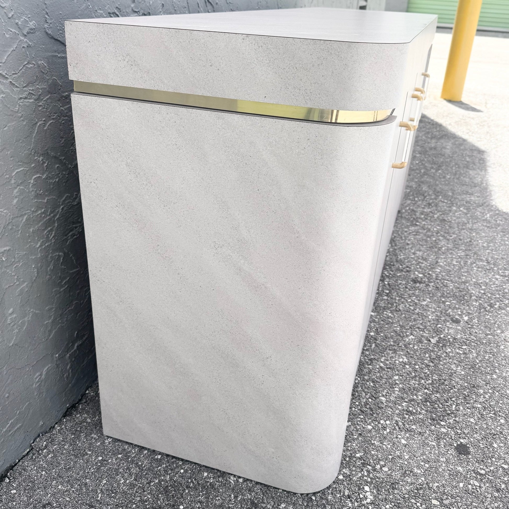 Postmodern Lavender Textured Laminate Credenza With Gold Accent Dolphin & Flamingo