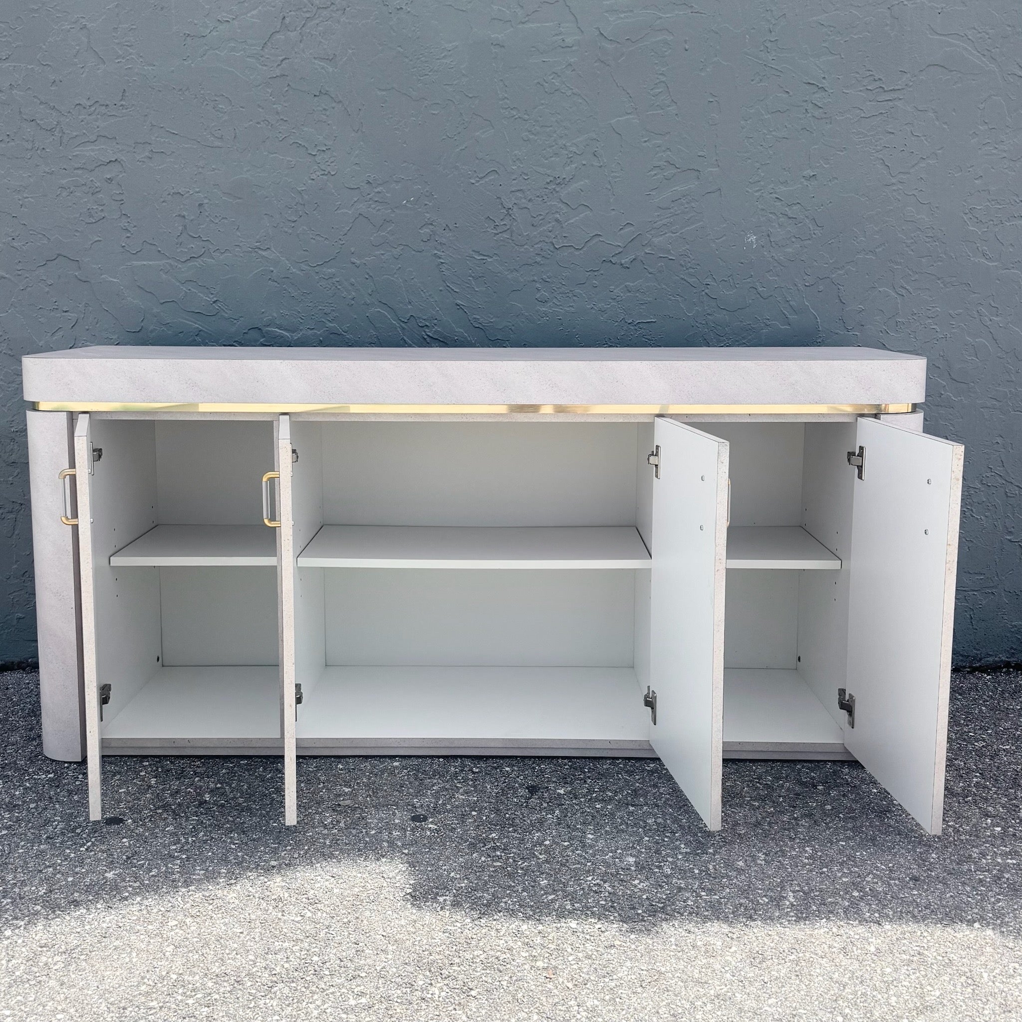 Postmodern Lavender Textured Laminate Credenza With Gold Accent Dolphin & Flamingo