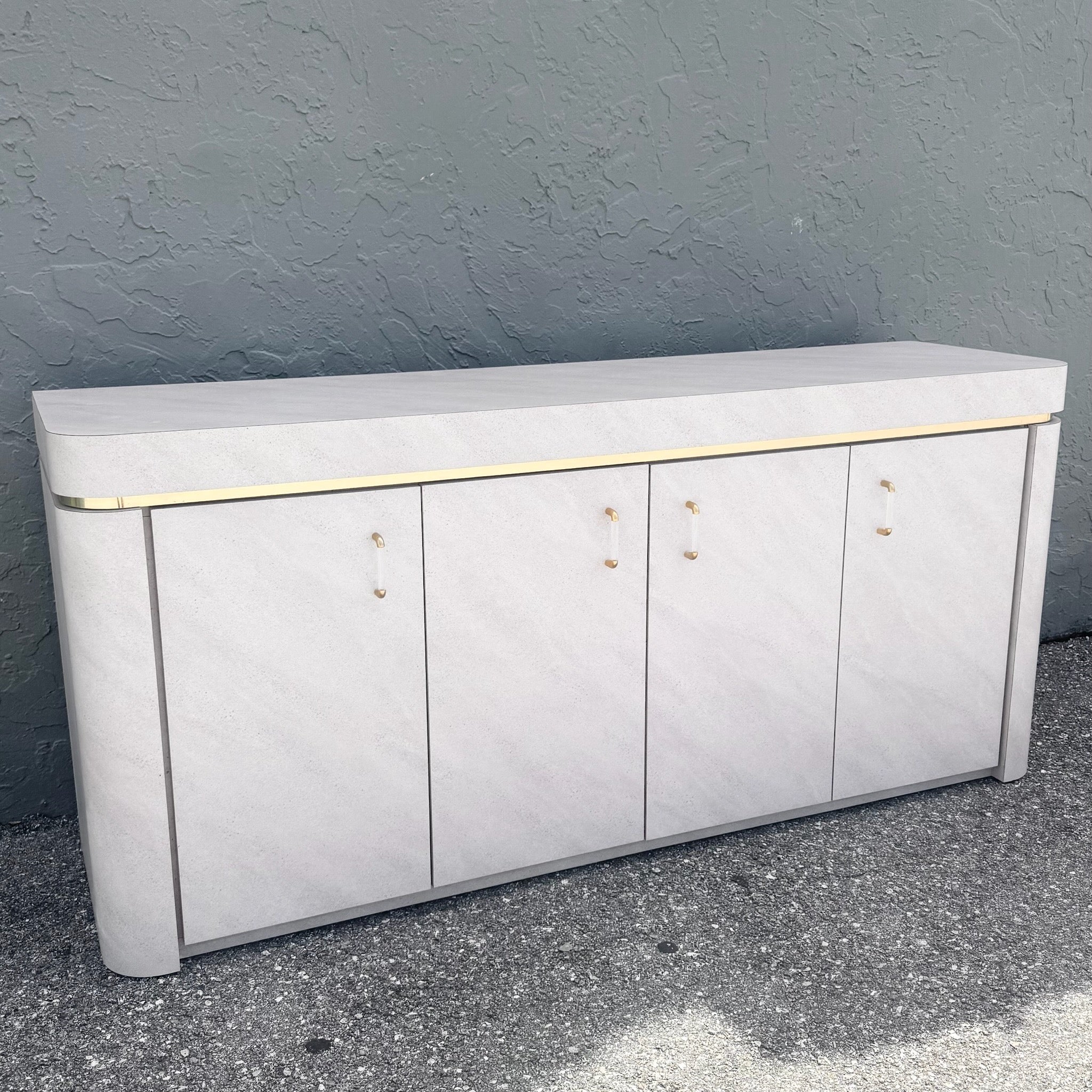 Postmodern Lavender Textured Laminate Credenza With Gold Accent Dolphin & Flamingo