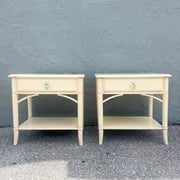Vintage Coastal Faux Bamboo Cream and Pink Nightstands by Thomasville - A Pair Dolphin & Flamingo