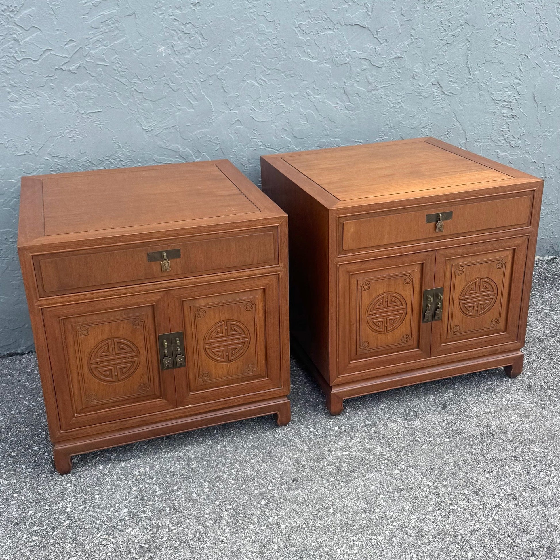 Taiwanese Walnut Cubic Side Tables/Nighstands by Ricardo Lynn - A Pair Dolphin & Flamingo