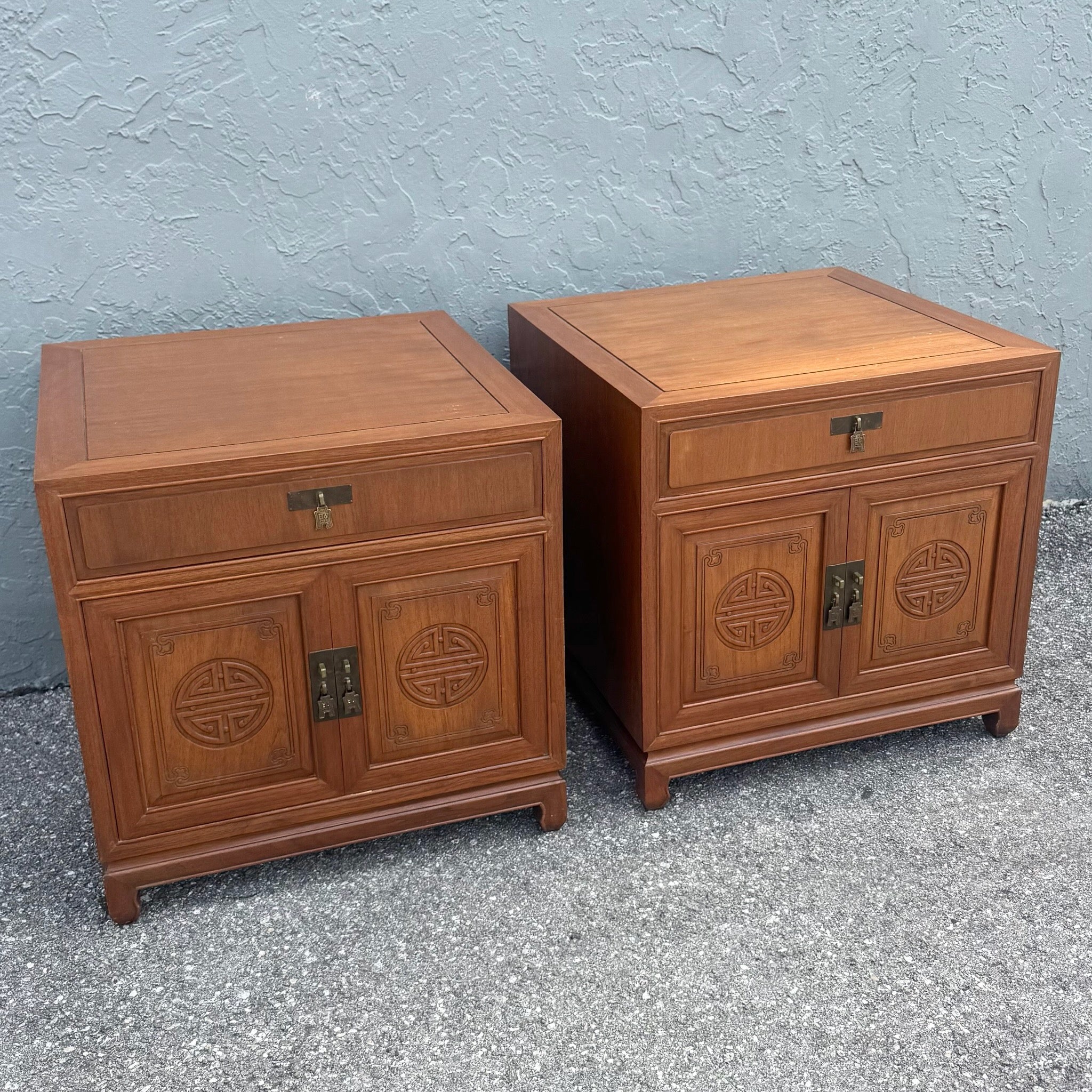 Taiwanese Walnut Cubic Side Tables/Nighstands by Ricardo Lynn - A Pair Dolphin & Flamingo