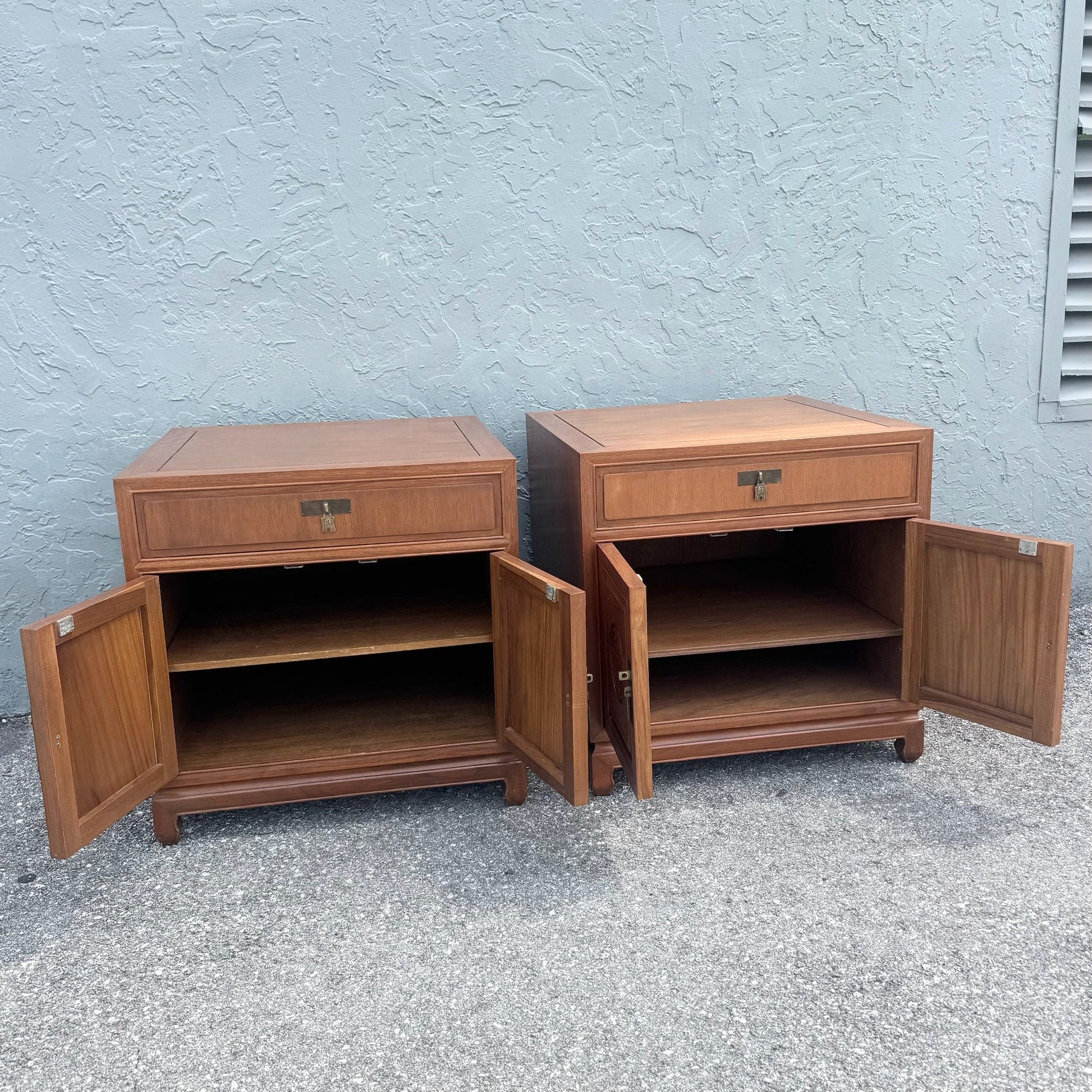 Taiwanese Walnut Cubic Side Tables/Nighstands by Ricardo Lynn - A Pair Dolphin & Flamingo
