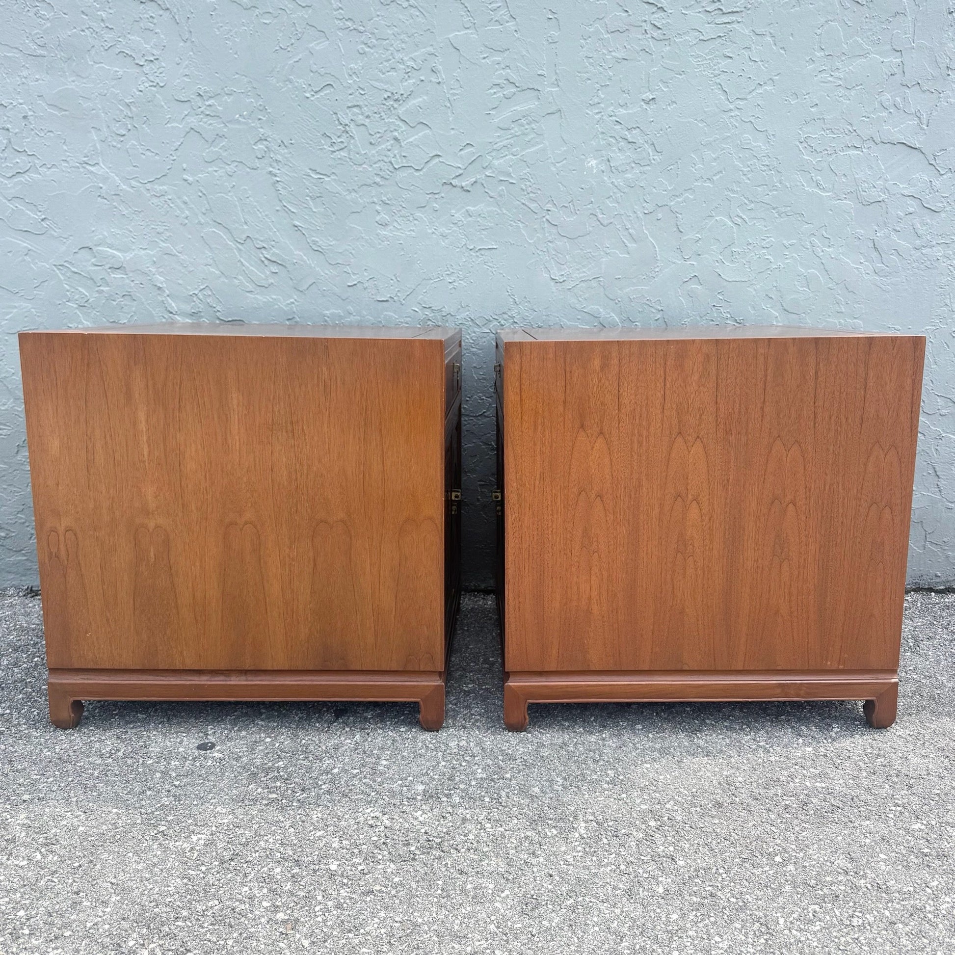 Taiwanese Walnut Cubic Side Tables/Nighstands by Ricardo Lynn - A Pair Dolphin & Flamingo