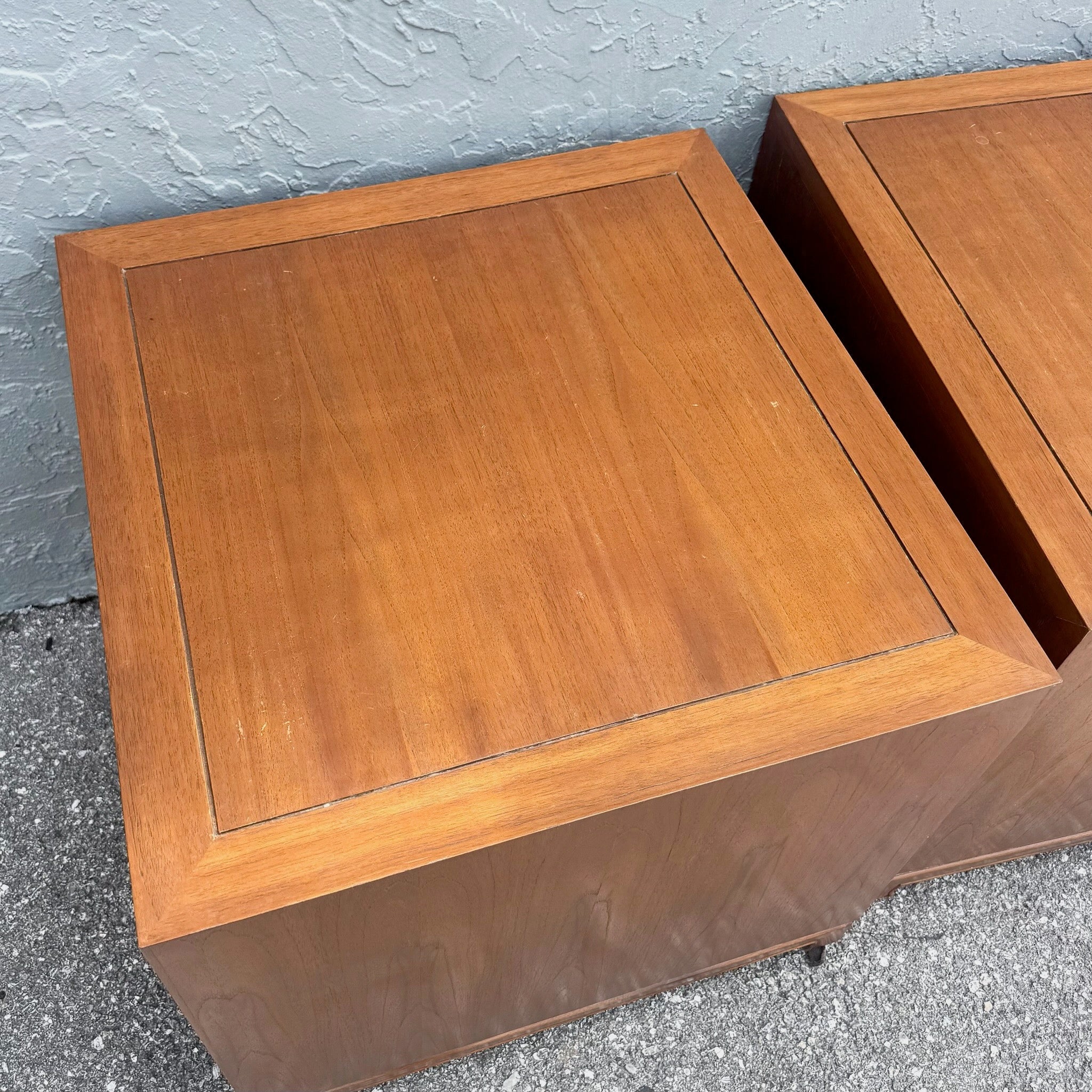 Taiwanese Walnut Cubic Side Tables/Nighstands by Ricardo Lynn - A Pair Dolphin & Flamingo
