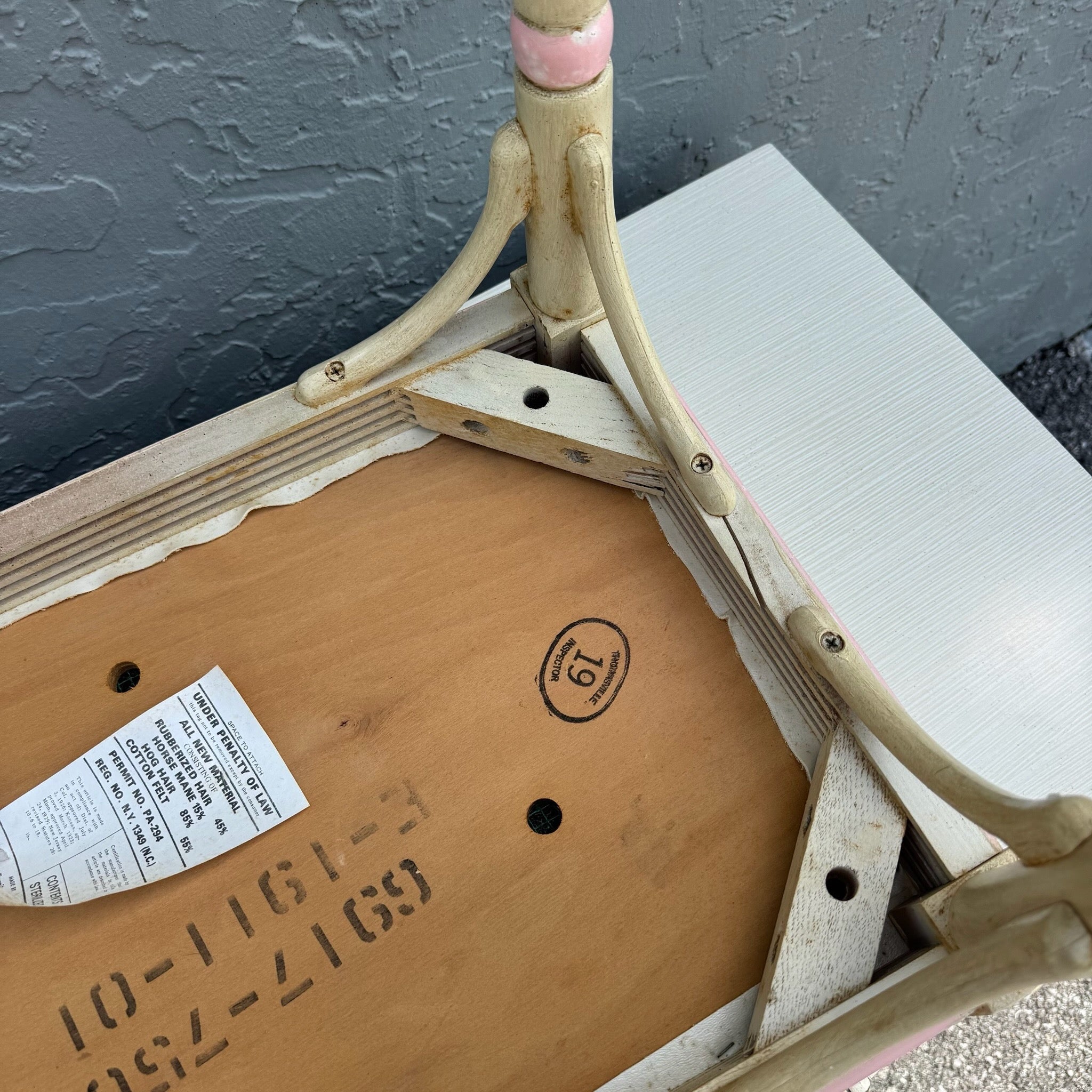 Vintage Coastal Pink and Cream Faux Bamboo Writing Desk With Low Stool by Thomasville Dolphin & Flamingo