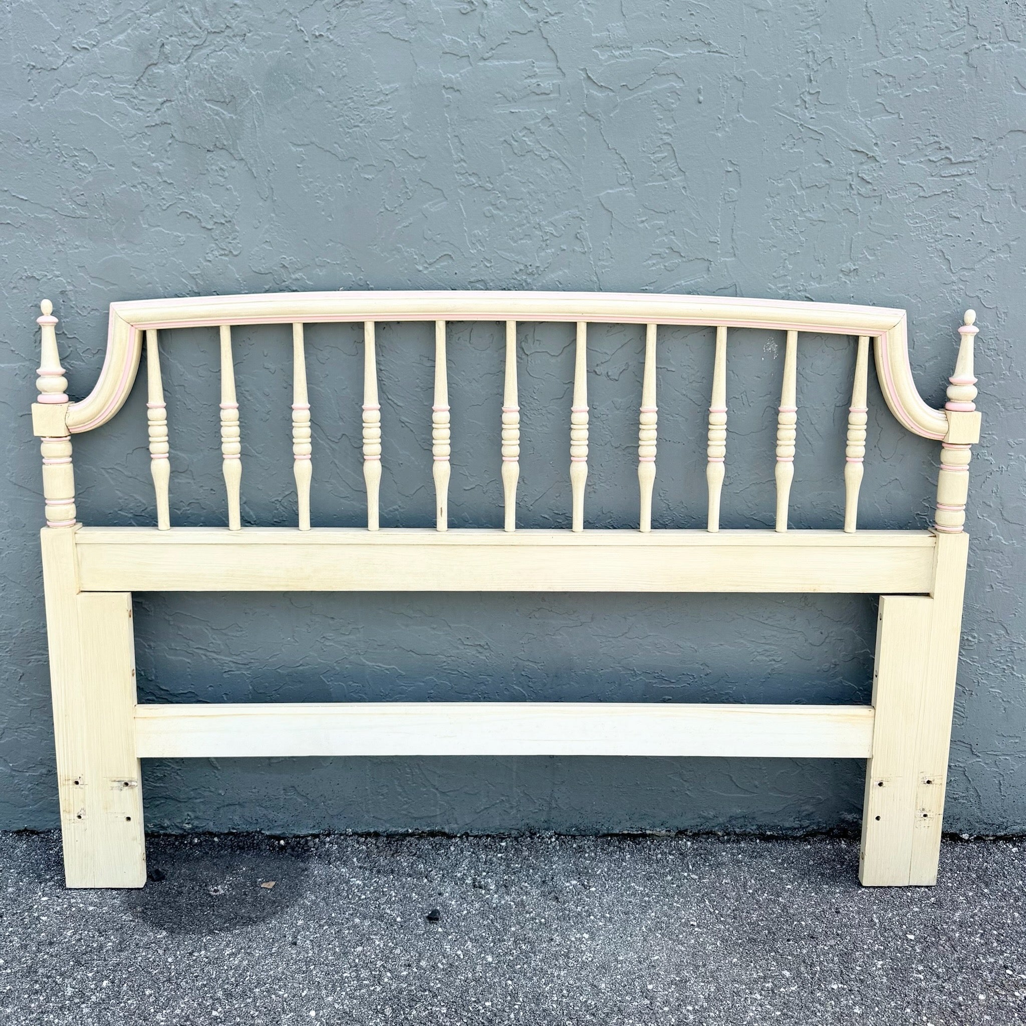 Vintage Coastal Cream and Pink Queen Size Headboard by Thomasville Dolphin & Flamingo