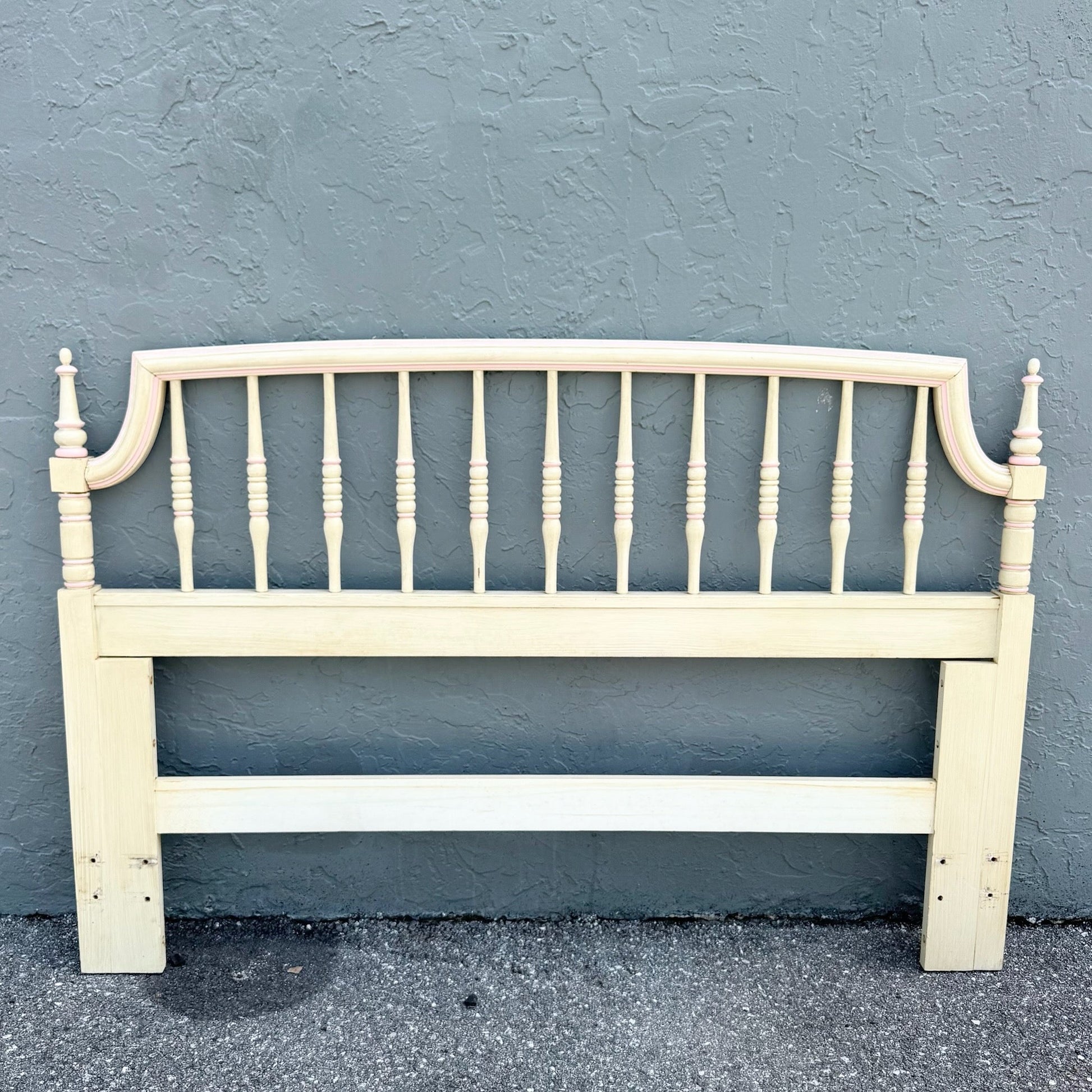Vintage Coastal Cream and Pink Queen Size Headboard by Thomasville Dolphin & Flamingo