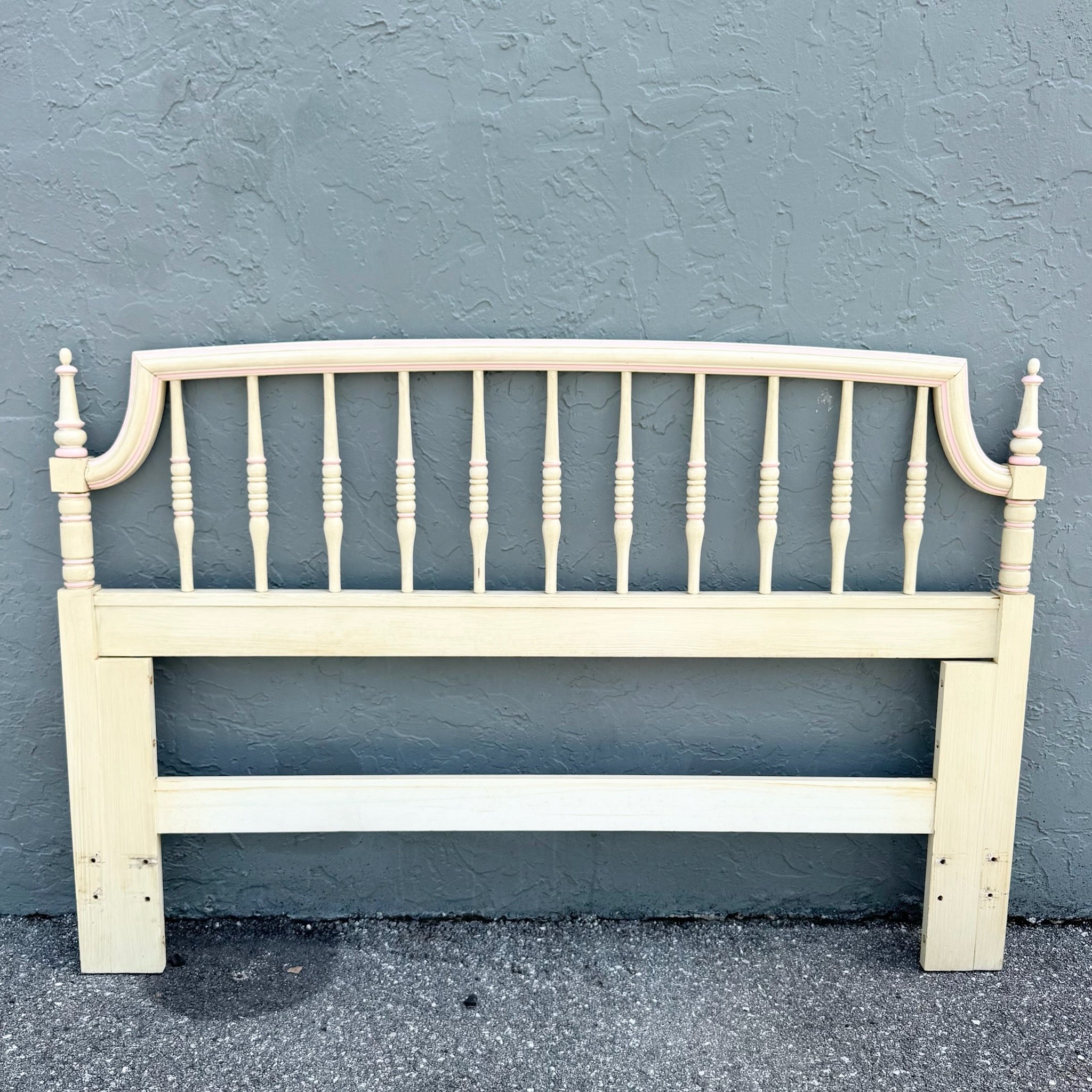 Vintage Coastal Cream and Pink Queen Size Headboard by Thomasville Dolphin & Flamingo