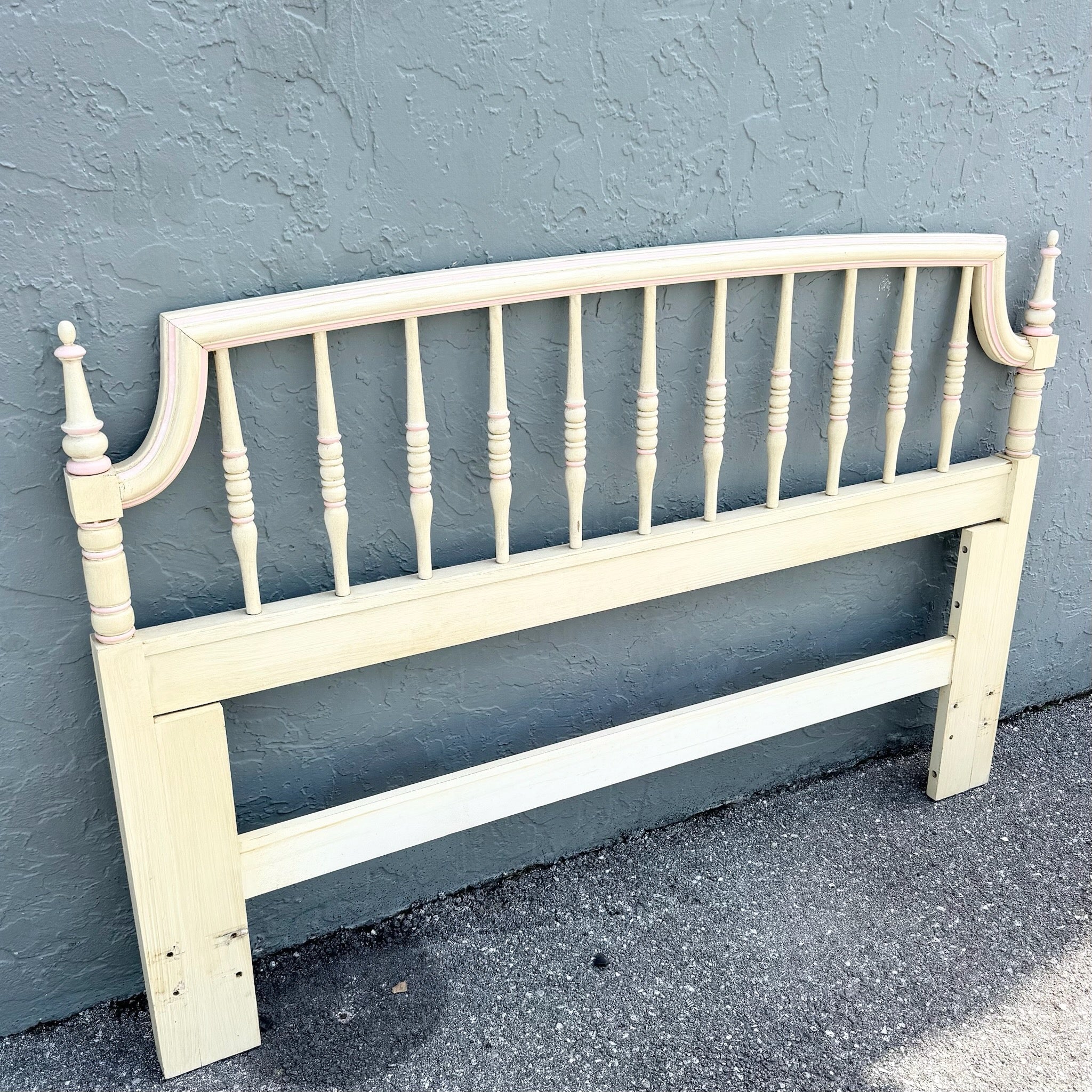 Vintage Coastal Cream and Pink Queen Size Headboard by Thomasville Dolphin & Flamingo