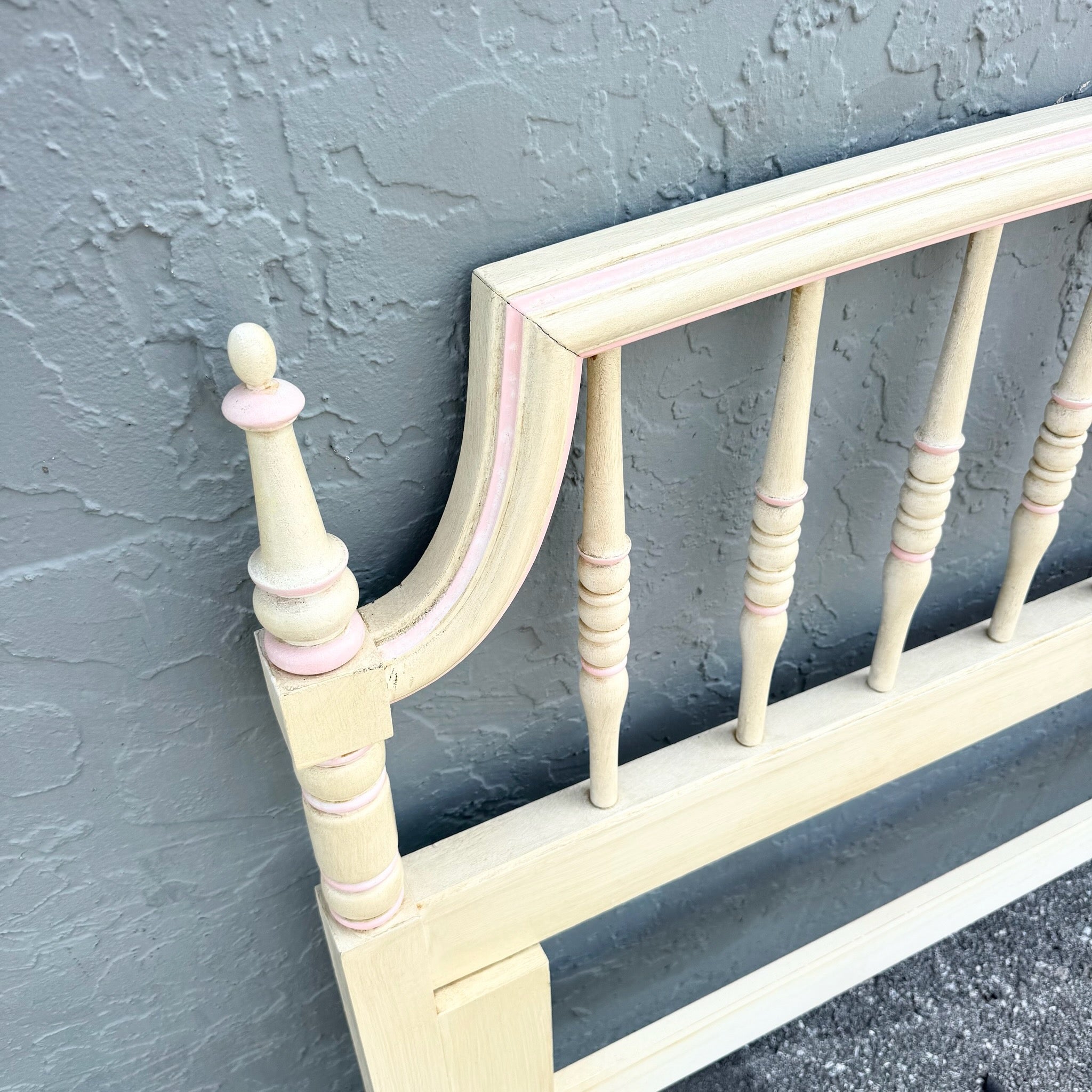 Vintage Coastal Cream and Pink Queen Size Headboard by Thomasville Dolphin & Flamingo