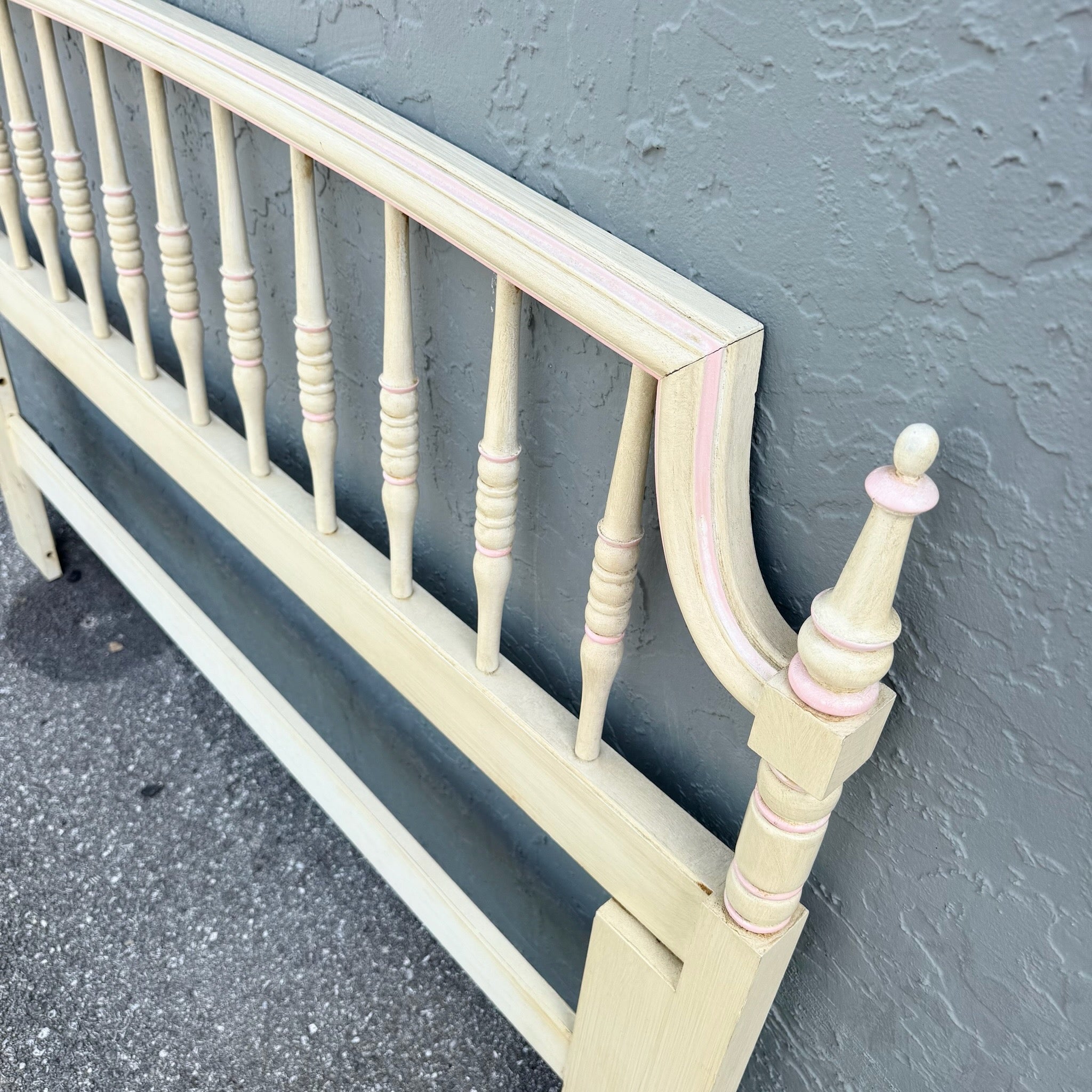 Vintage Coastal Cream and Pink Queen Size Headboard by Thomasville Dolphin & Flamingo