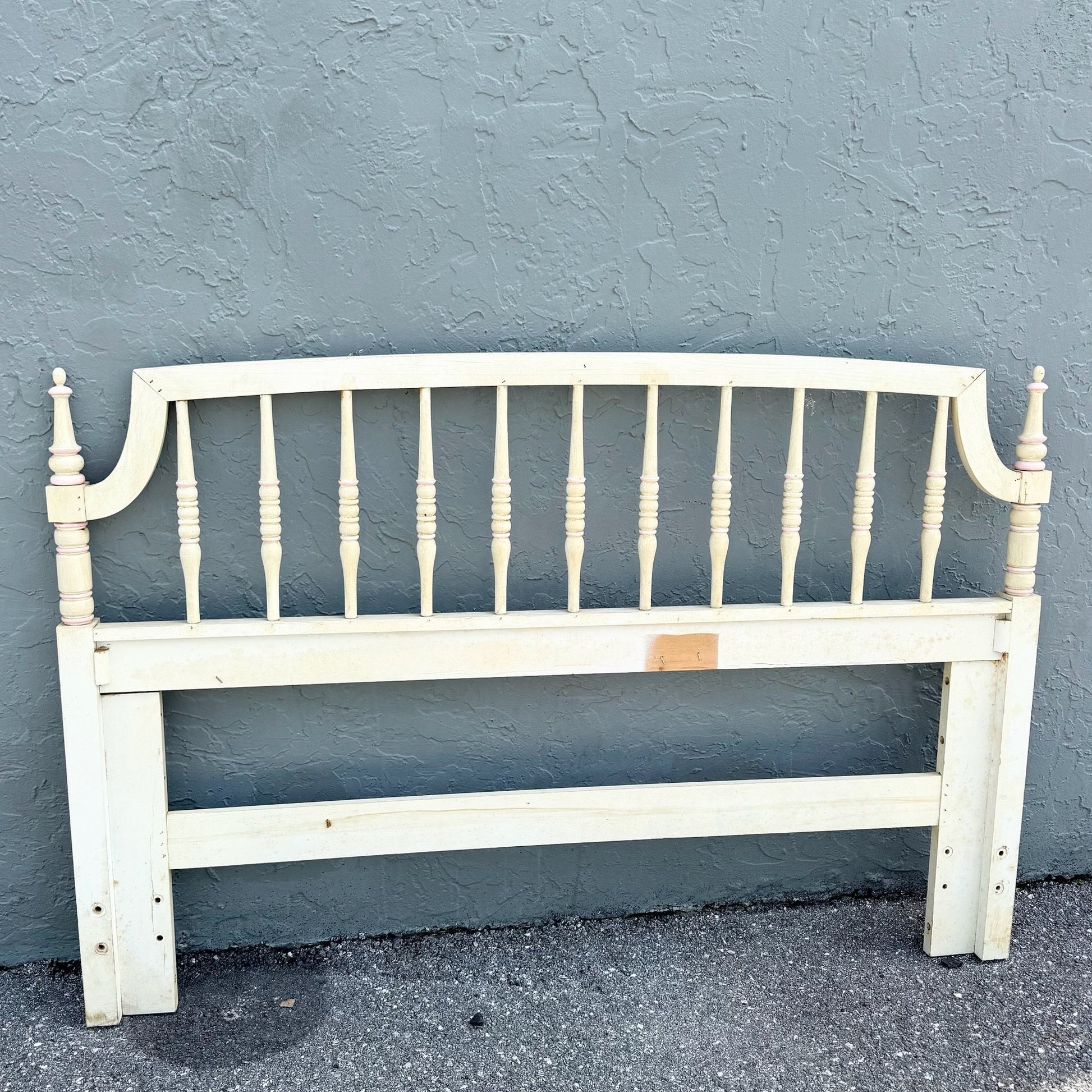 Vintage Coastal Cream and Pink Queen Size Headboard by Thomasville Dolphin & Flamingo