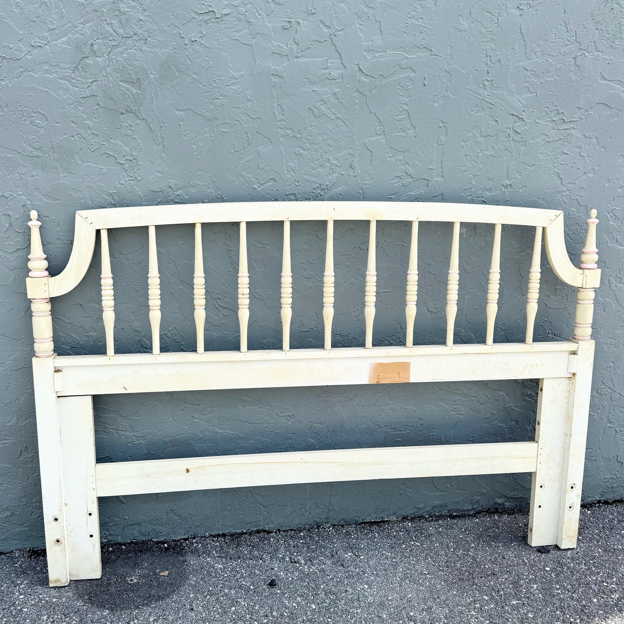 Vintage Coastal Cream and Pink Queen Size Headboard by Thomasville Dolphin & Flamingo