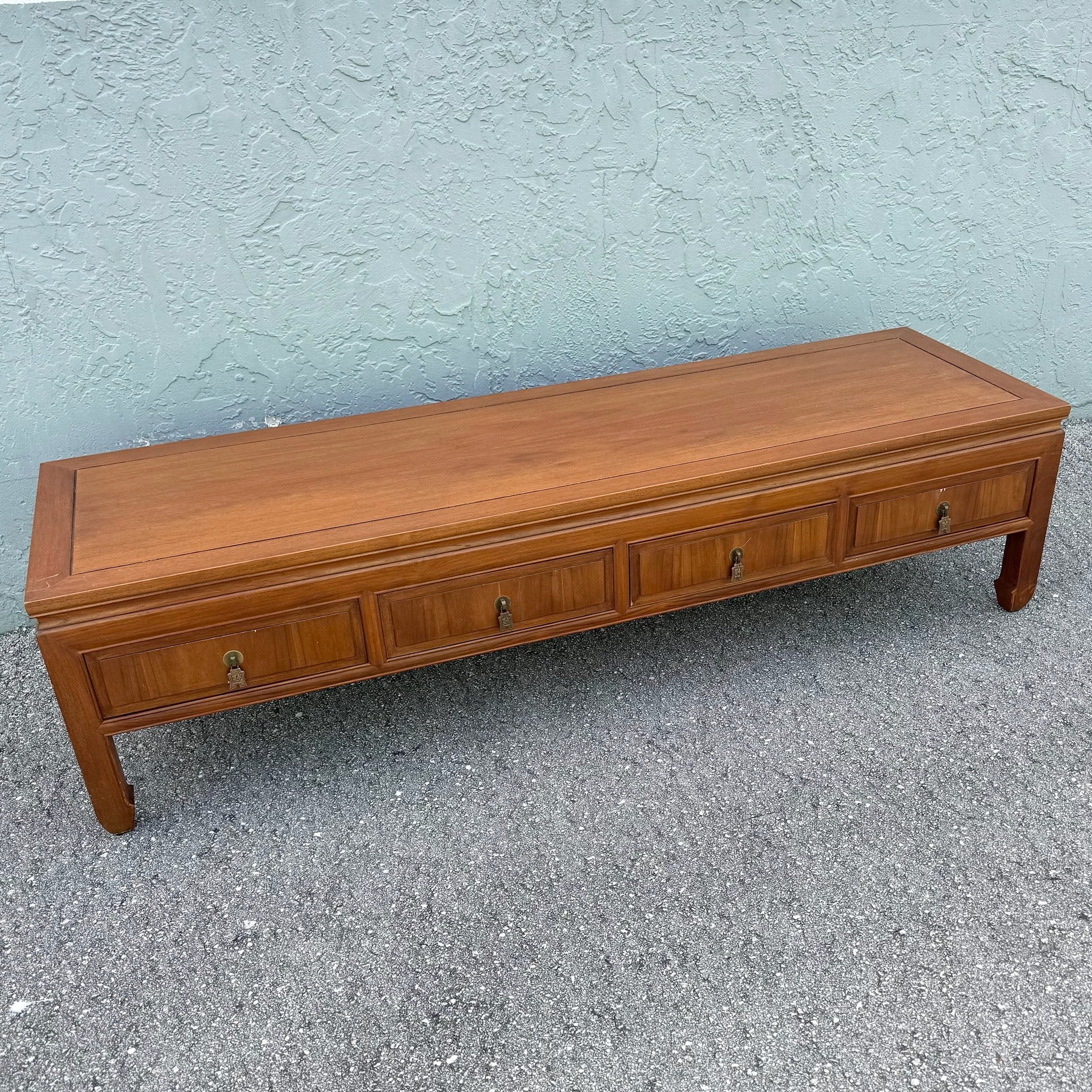 Taiwanese Ming Style Walnut Coffee Table by Ricardo Lynn Dolphin & Flamingo