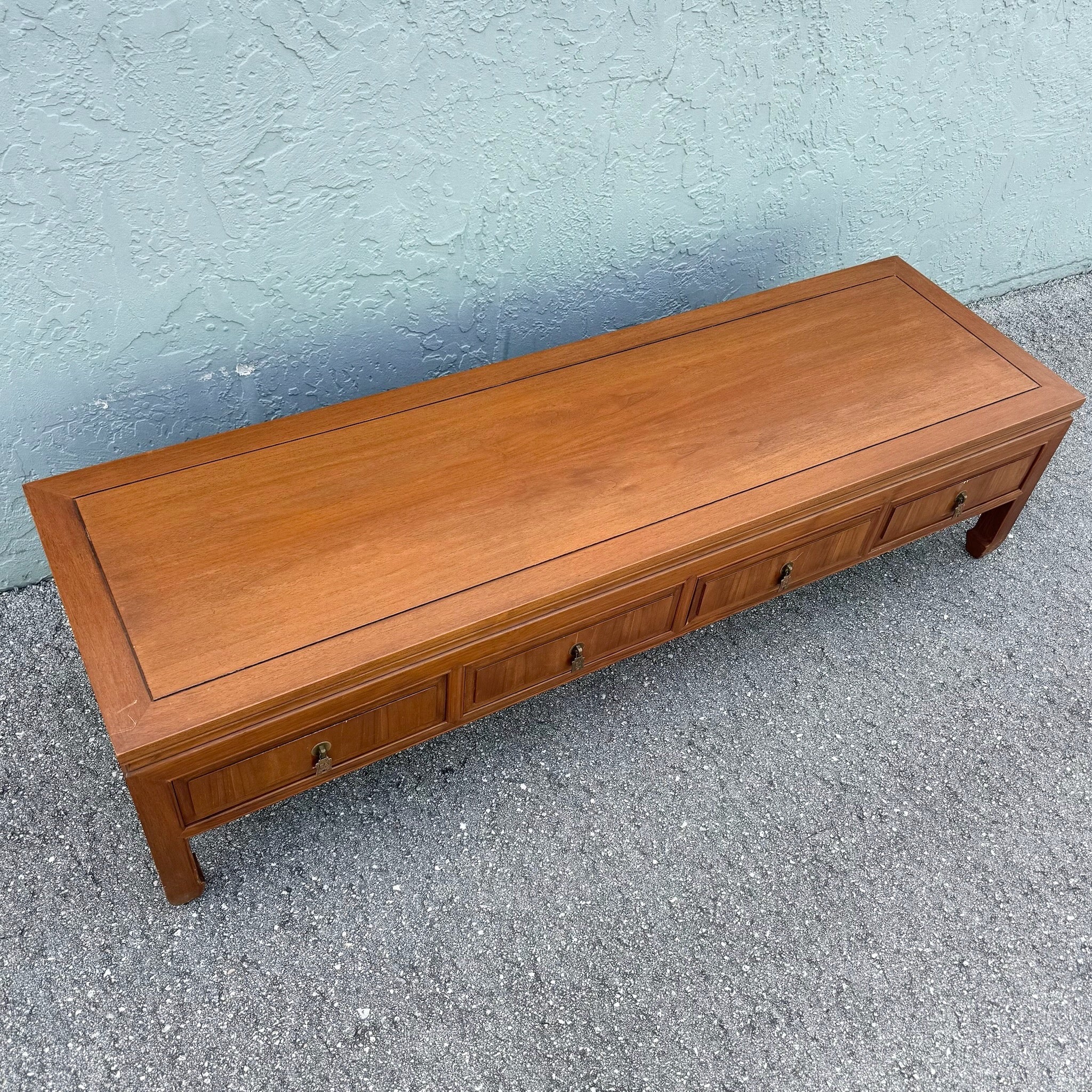 Taiwanese Ming Style Walnut Coffee Table by Ricardo Lynn Dolphin & Flamingo