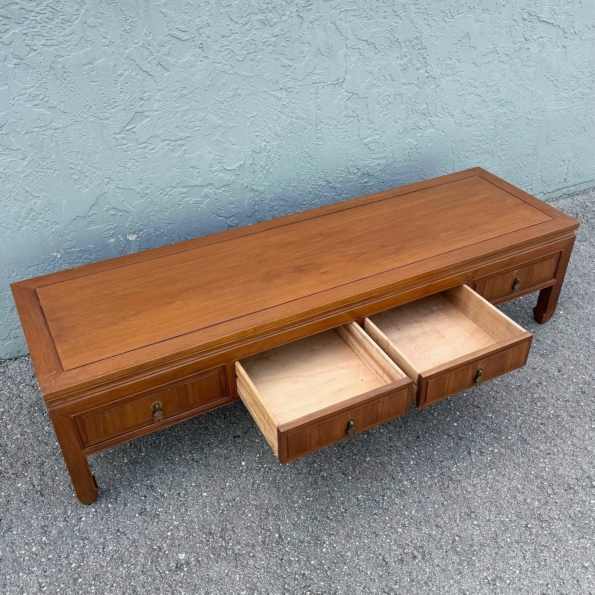 Taiwanese Ming Style Walnut Coffee Table by Ricardo Lynn Dolphin & Flamingo