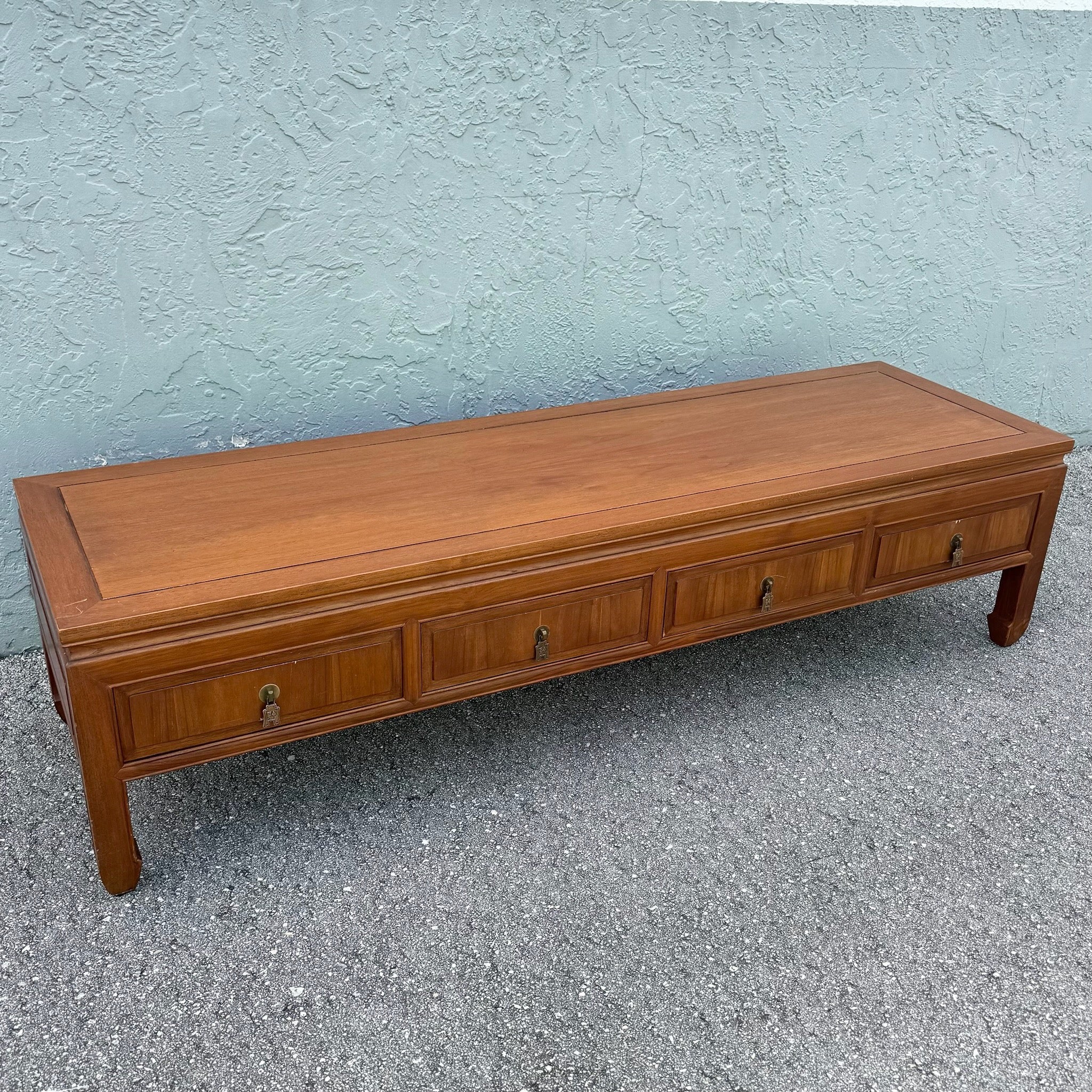Taiwanese Ming Style Walnut Coffee Table by Ricardo Lynn Dolphin & Flamingo