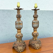 Vintage Chinoiserie Gold Gilt Table Lamps - A Pair Dolphin & Flamingo
