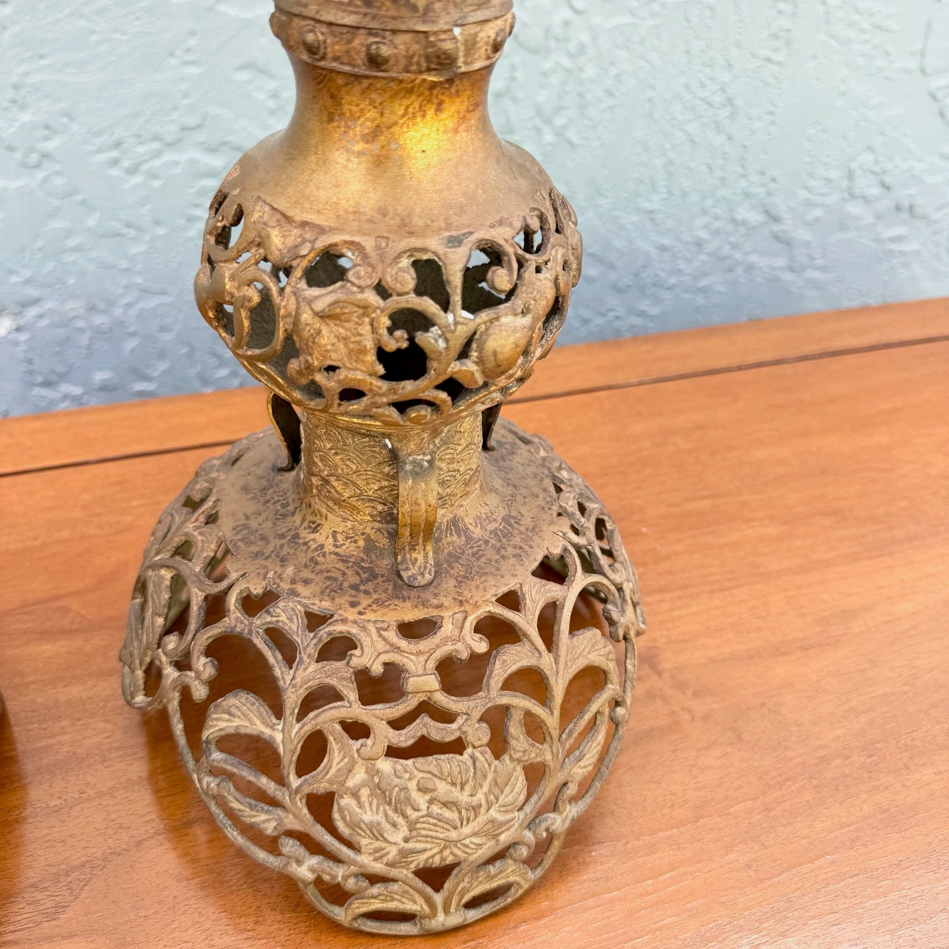 Vintage Chinoiserie Gold Gilt Table Lamps - A Pair Dolphin & Flamingo