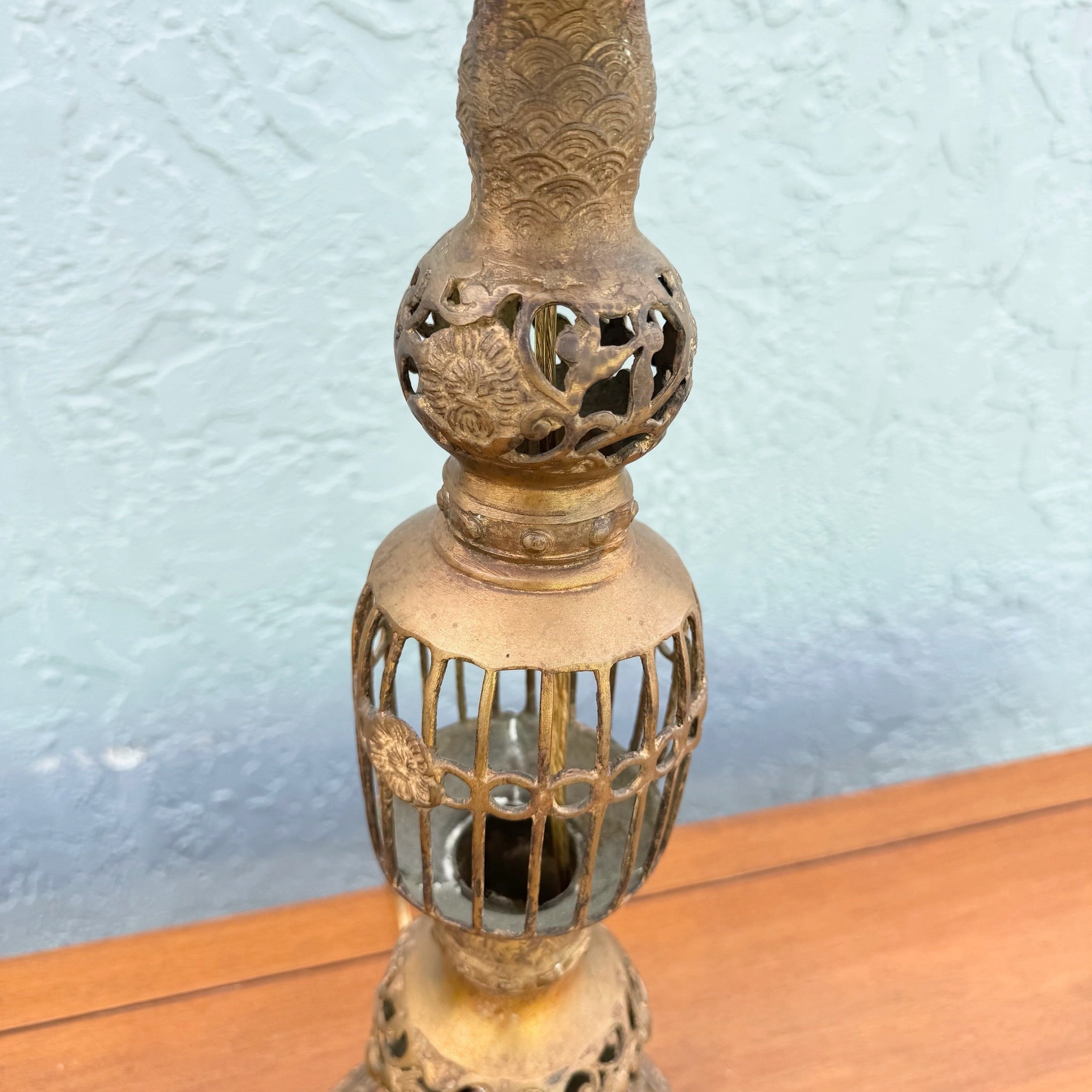 Vintage Chinoiserie Gold Gilt Table Lamps - A Pair Dolphin & Flamingo
