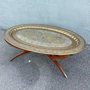 Mid Century Modern Wood and Brass Tray Collapsable Table Dolphin & Flamingo