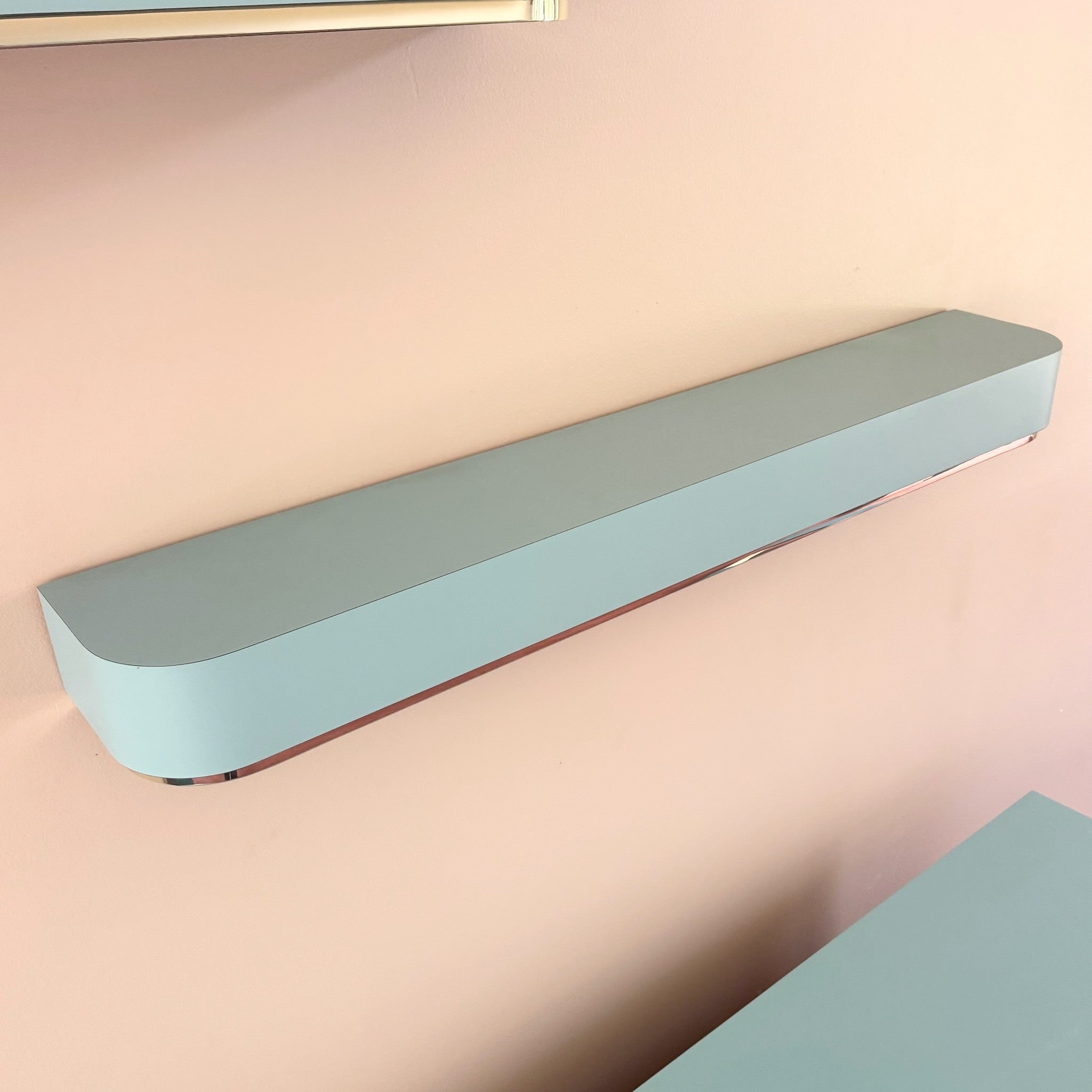 Postmodern Baby Blue Laminate Floating Sconce Shelves With Gold Accents - A Pair Dolphin & Flamingo