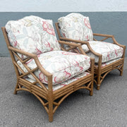 Boho Chic Rattan Chippendale Style Lounge Chairs by David Francis - A Pair Dolphin & Flamingo