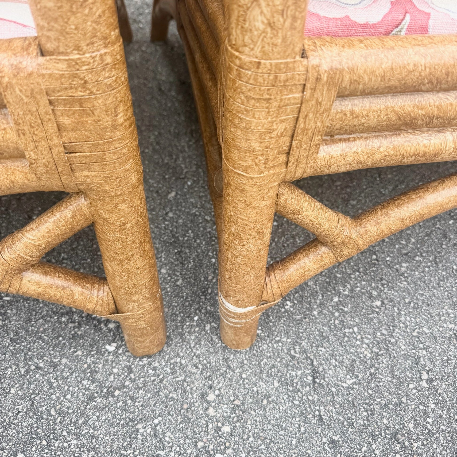 Boho Chic Rattan Chippendale Style Lounge Chairs by David Francis - A Pair Dolphin & Flamingo