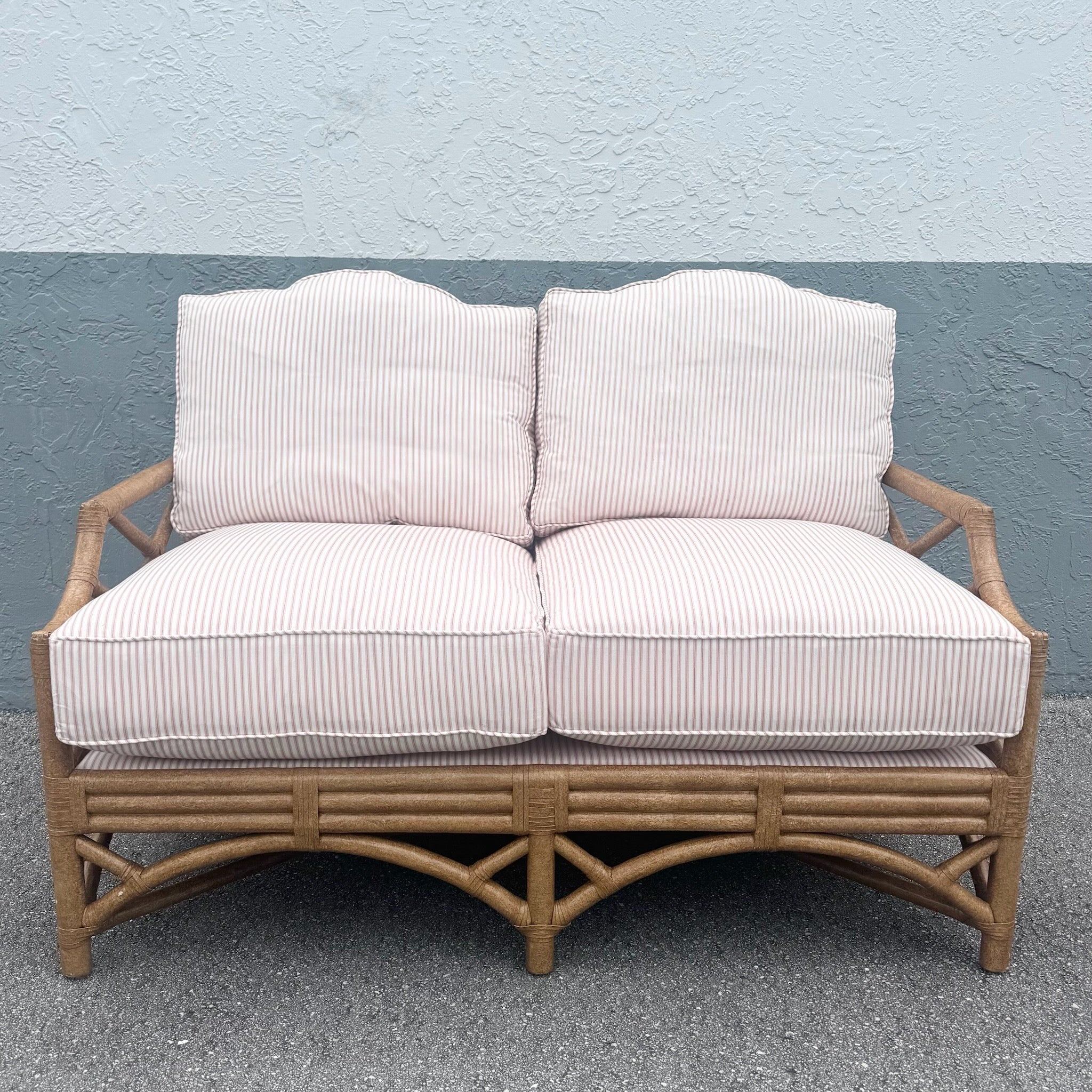 Boho Chic Rattan Chippendale Style Love Seat by David Francis Dolphin & Flamingo