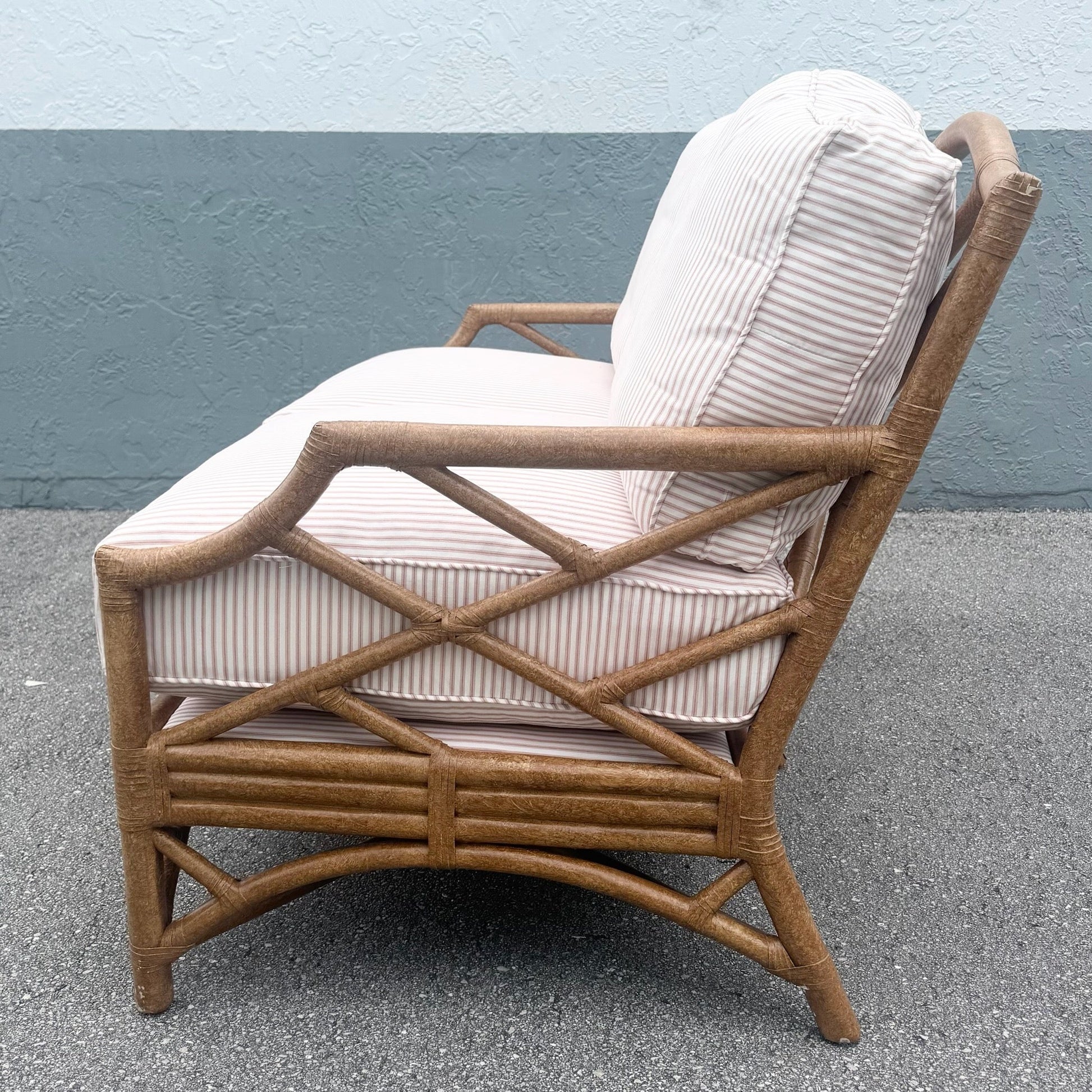 Boho Chic Rattan Chippendale Style Love Seat by David Francis Dolphin & Flamingo