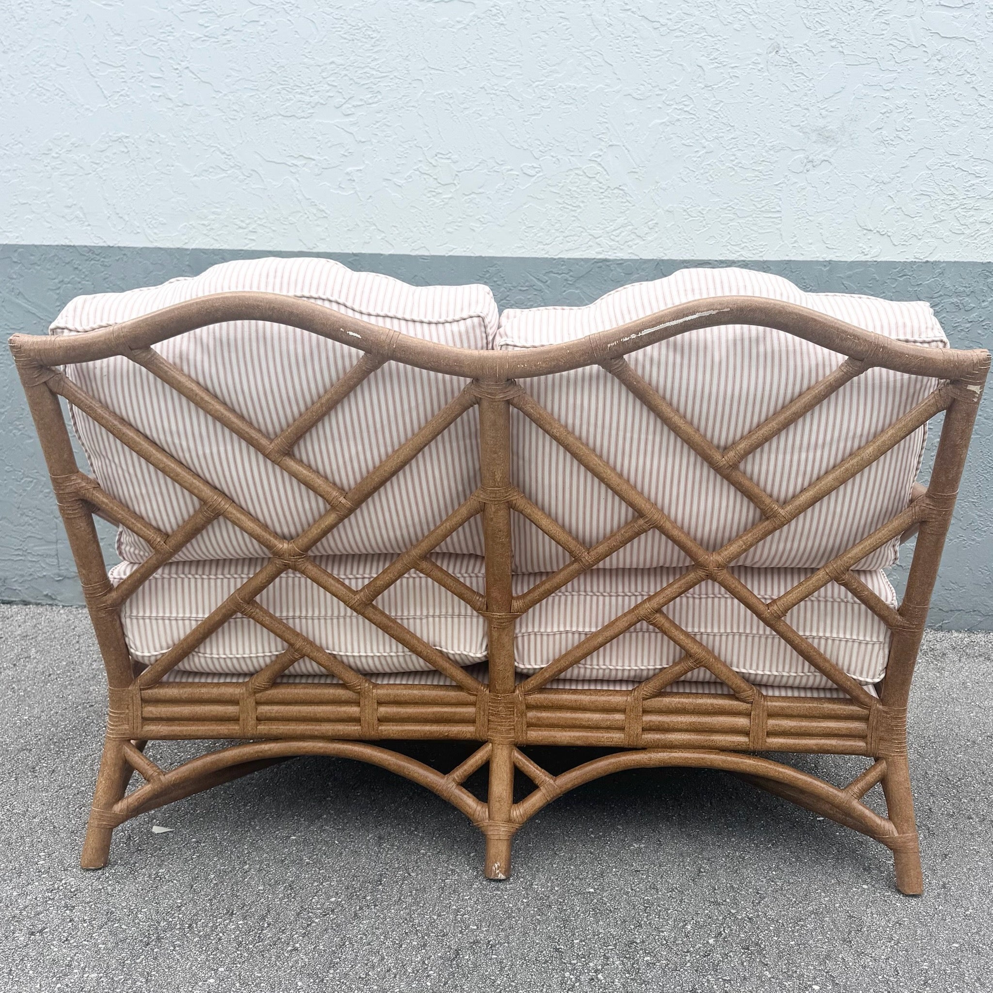 Boho Chic Rattan Chippendale Style Love Seat by David Francis Dolphin & Flamingo