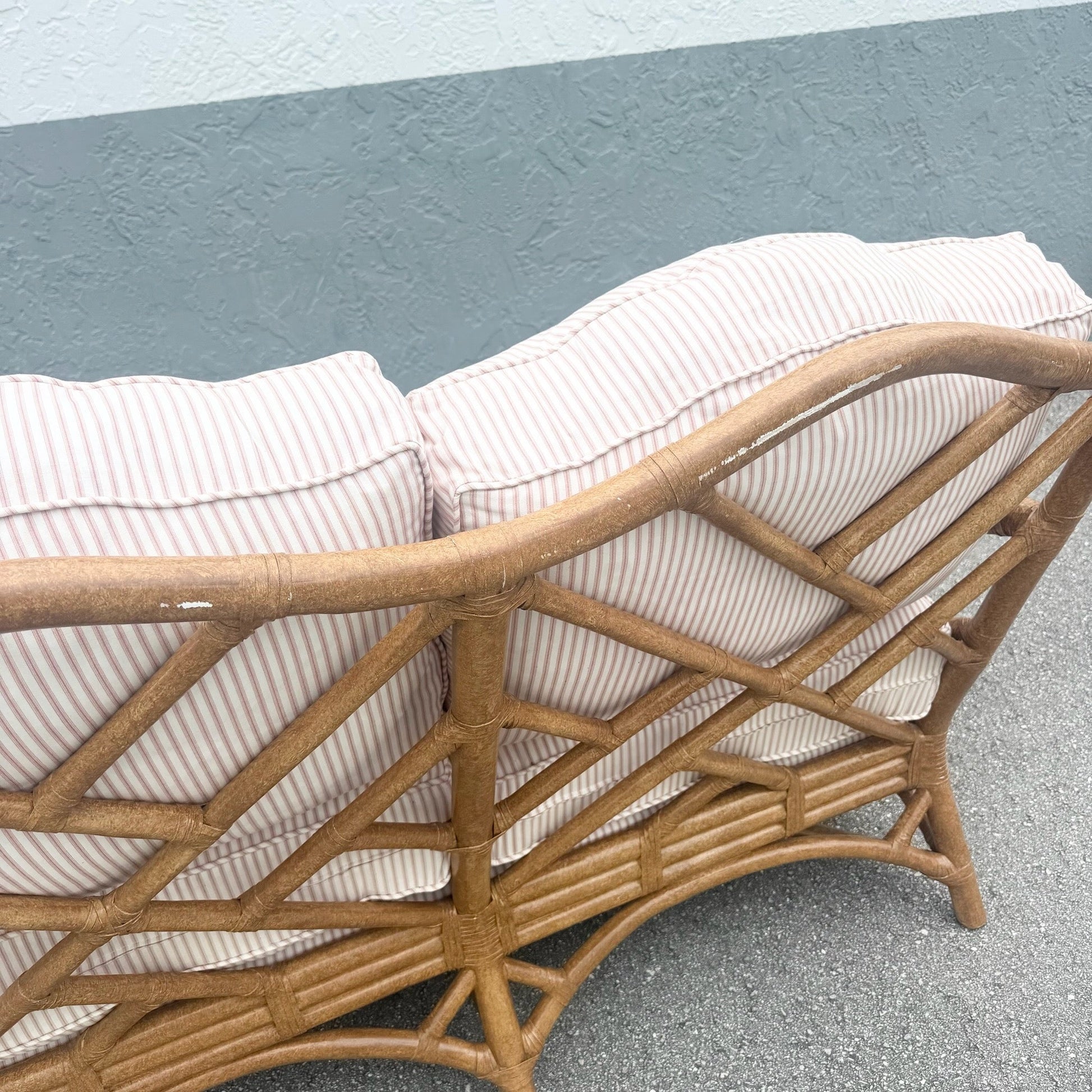 Boho Chic Rattan Chippendale Style Love Seat by David Francis Dolphin & Flamingo