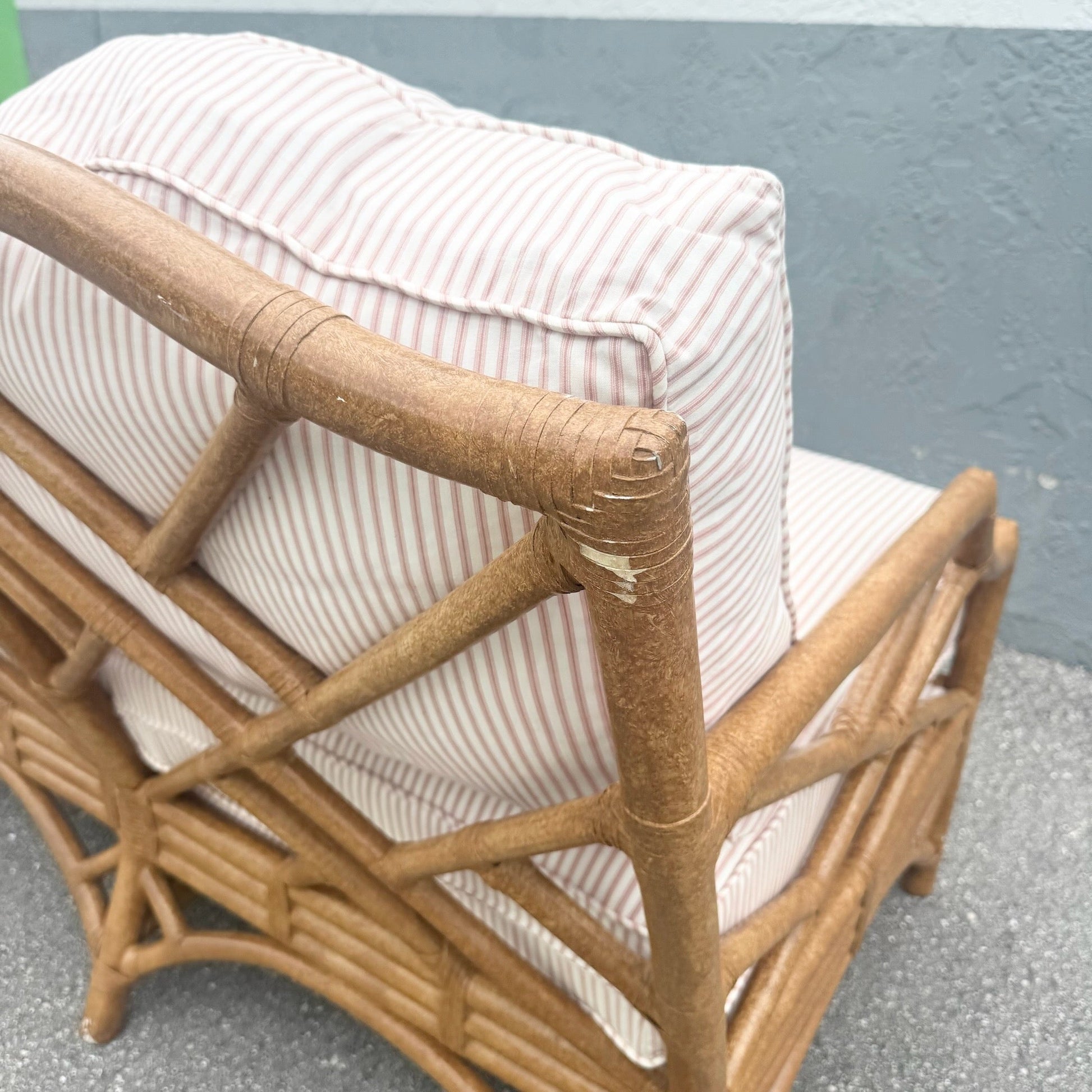 Boho Chic Rattan Chippendale Style Love Seat by David Francis Dolphin & Flamingo