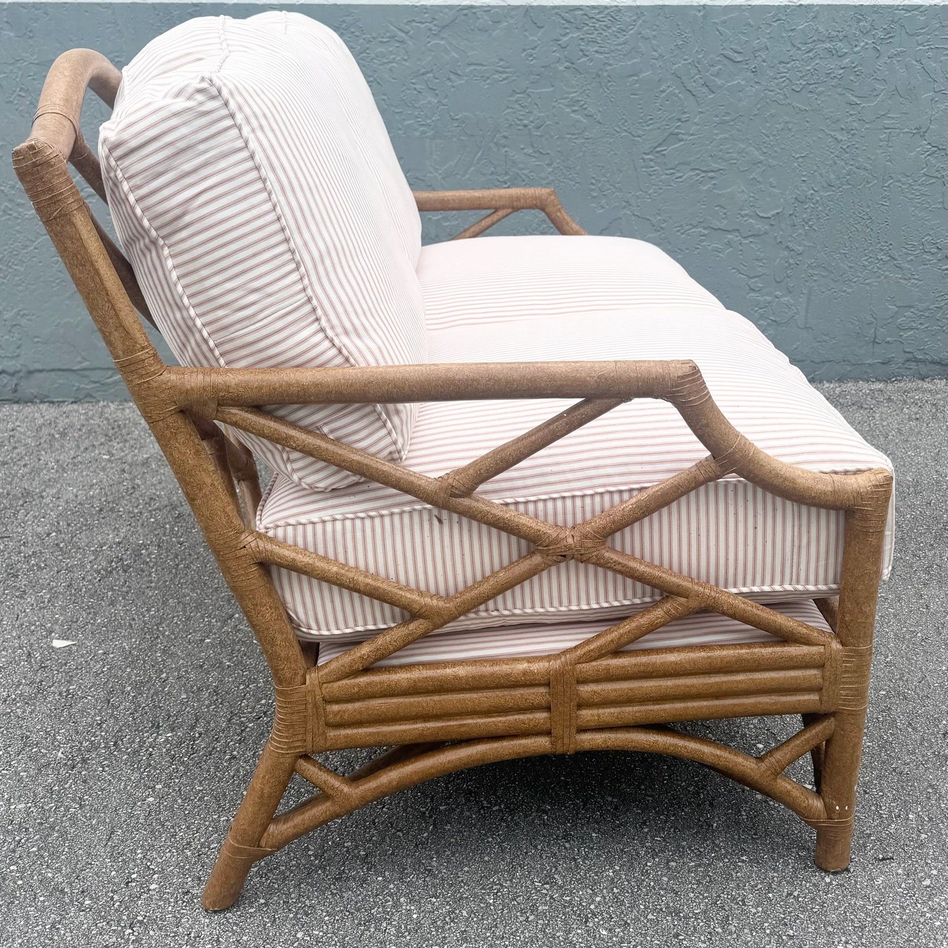 Boho Chic Rattan Chippendale Style Love Seat by David Francis Dolphin & Flamingo