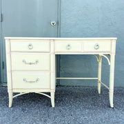 Vintage Coastal Faux Bamboo Cream and Pink Desk by Thomasville Dolphin & Flamingo