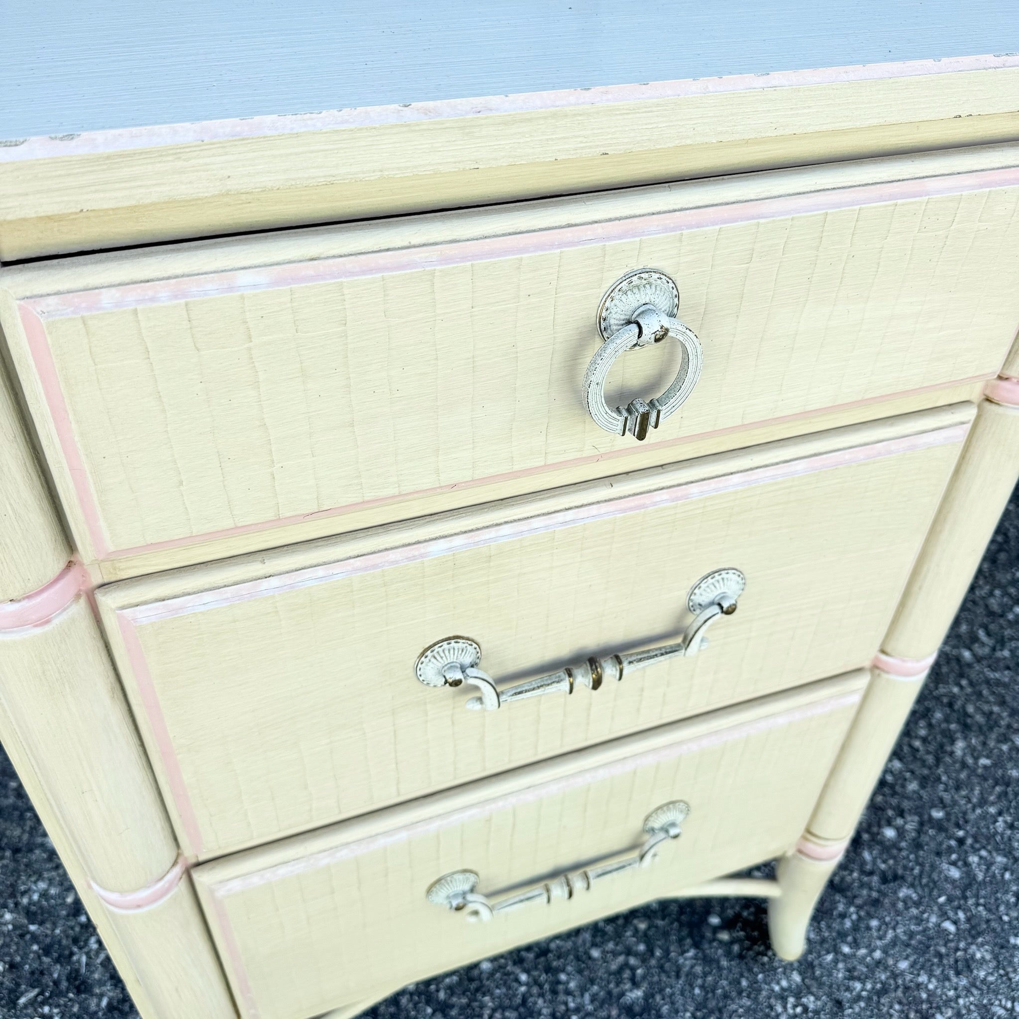Vintage Coastal Faux Bamboo Cream and Pink Desk by Thomasville Dolphin & Flamingo