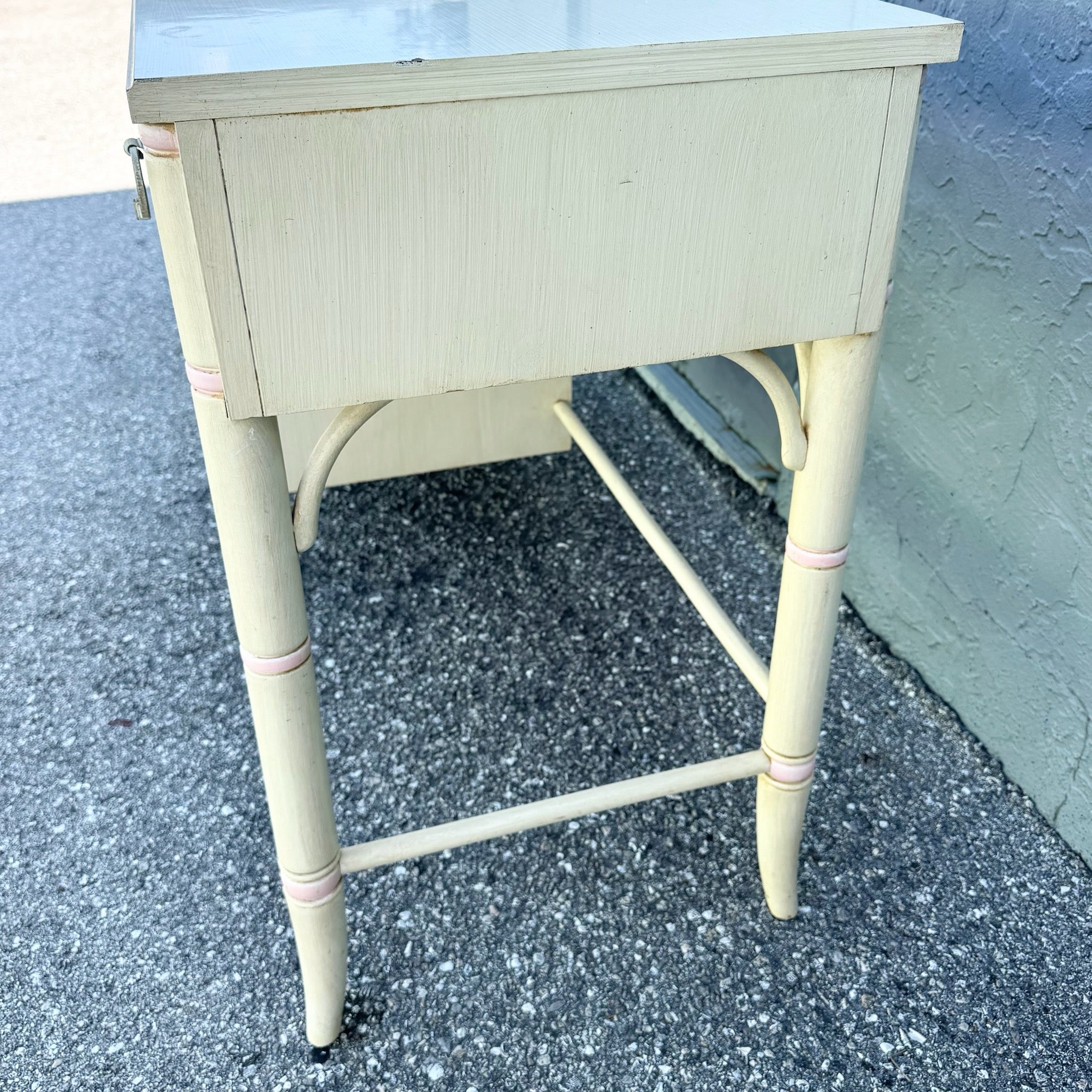 Vintage Coastal Faux Bamboo Cream and Pink Desk by Thomasville Dolphin & Flamingo